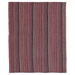 Persian Jajim Small Rug Circa 1910 - Wool Ivory Pink Red Design - 91379