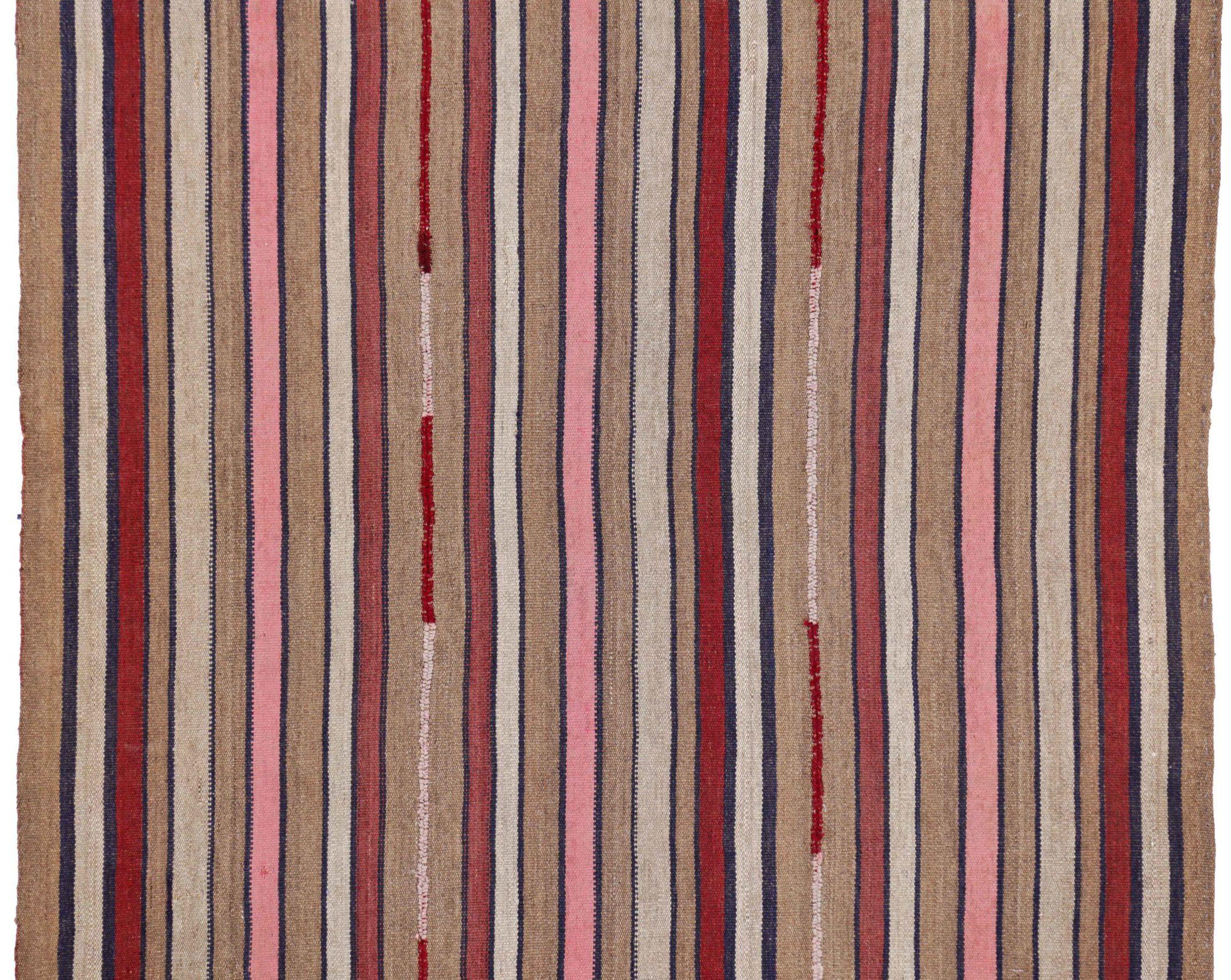 Persischer Jajim Kleiner Teppich Circa 1910 - Wolle Elfenbein Rosa Rot Taupe Design - 91335 (Asiatisch) im Angebot