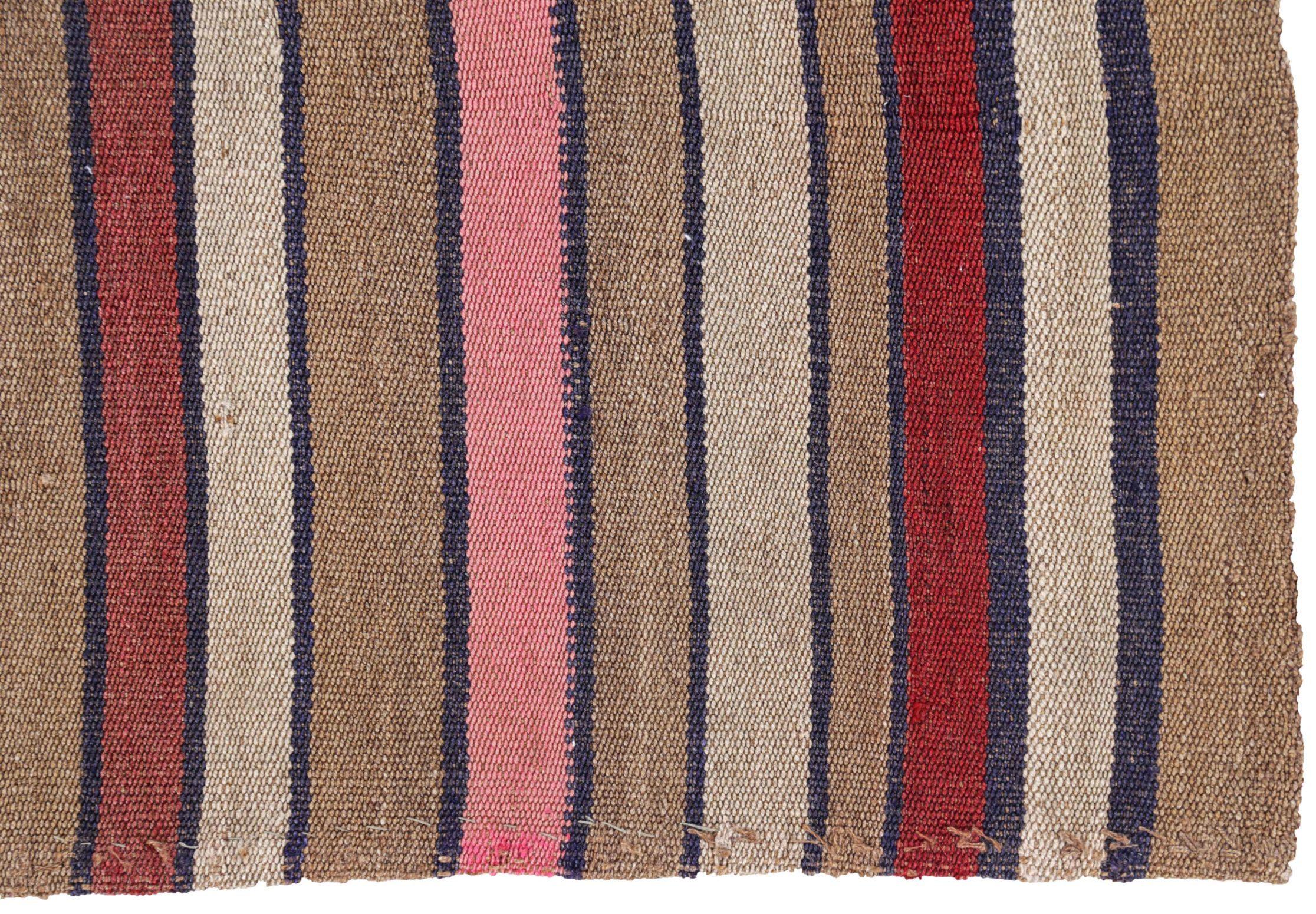 Persischer Jajim Kleiner Teppich Circa 1910 - Wolle Elfenbein Rosa Rot Taupe Design - 91335 (20. Jahrhundert) im Angebot