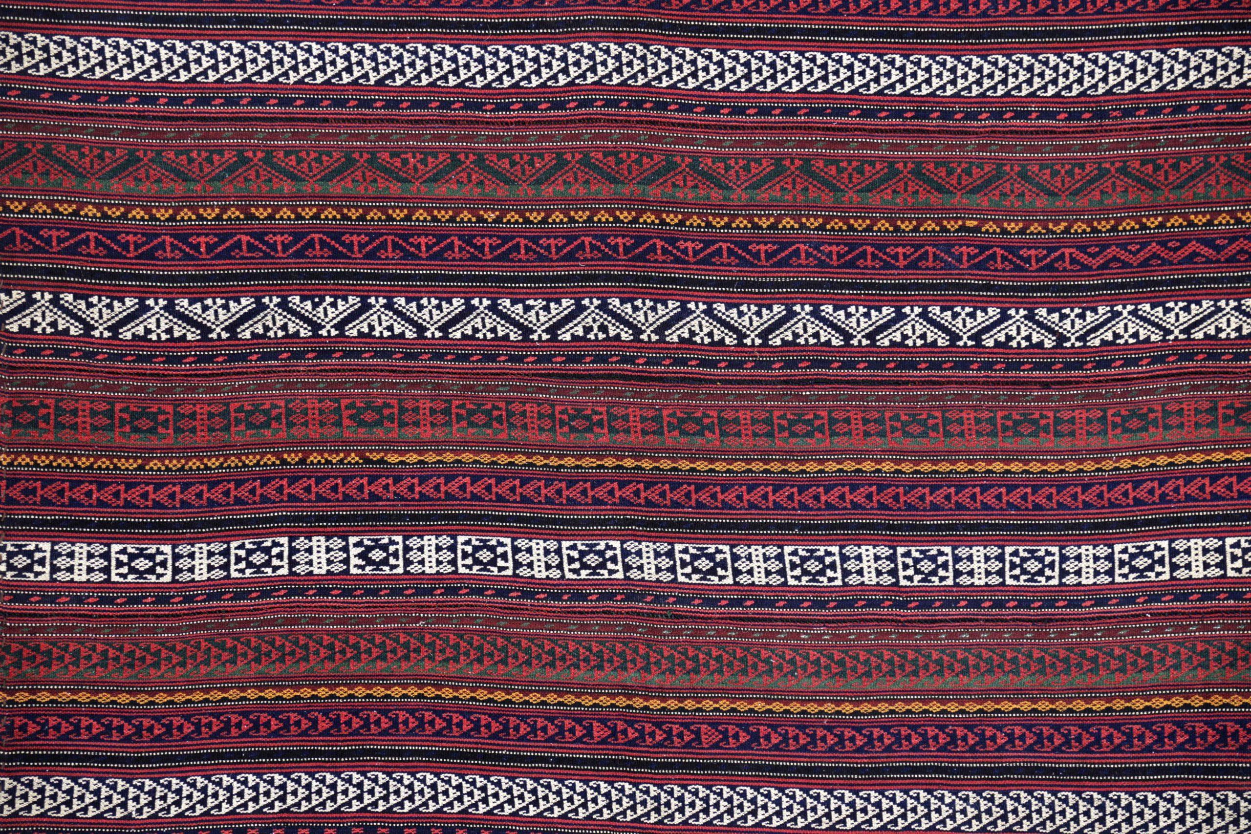 Persischer Jajim Kleiner Teppich CIRCA 1910 - Wolle Elfenbein Rot Gelb Design - 91341 (Asiatisch) im Angebot
