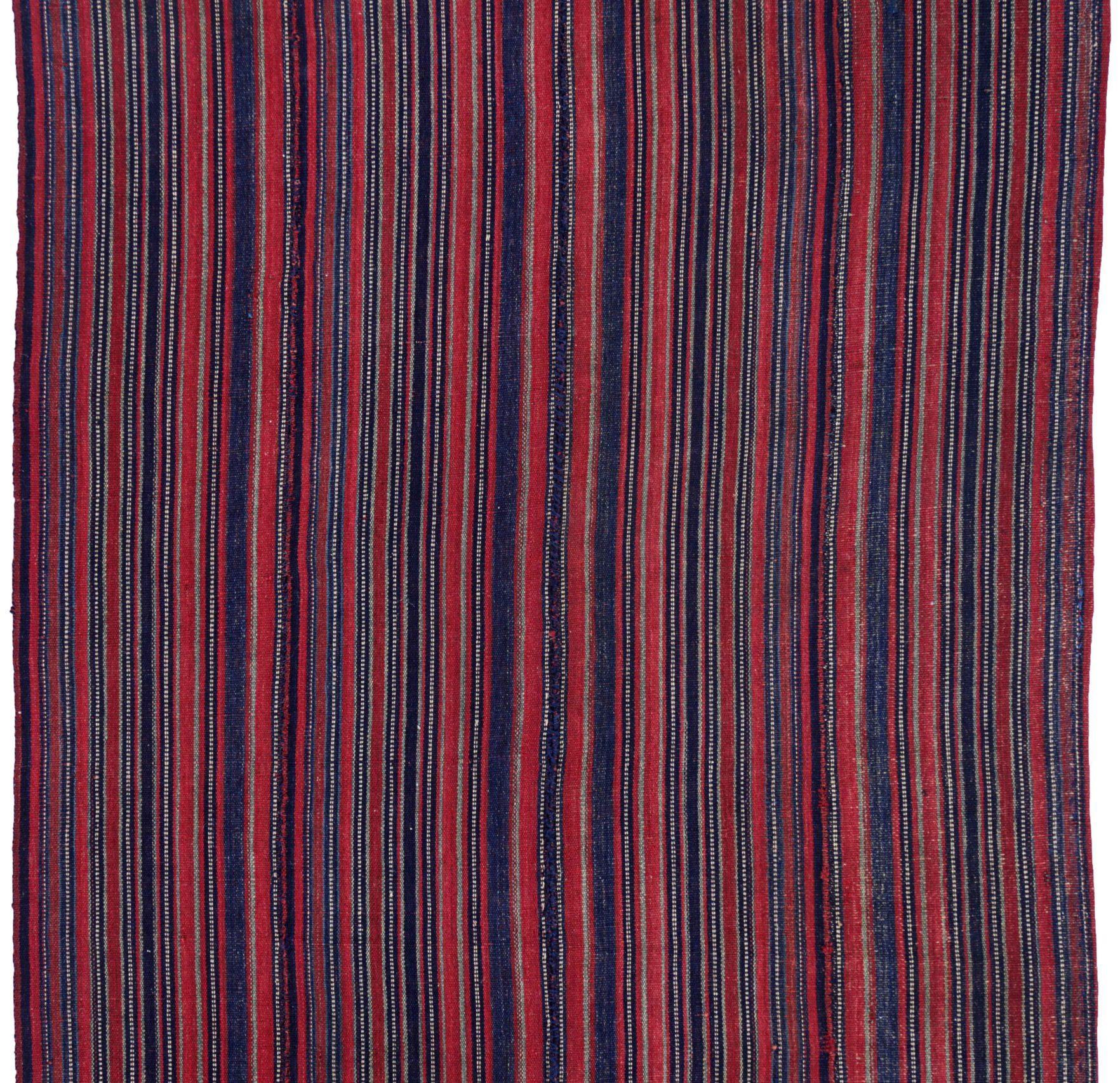 Persischer Jajim Kleiner Teppich Circa 1910 - Wolle Marineblau Rot Design - 91364 (Asiatisch) im Angebot