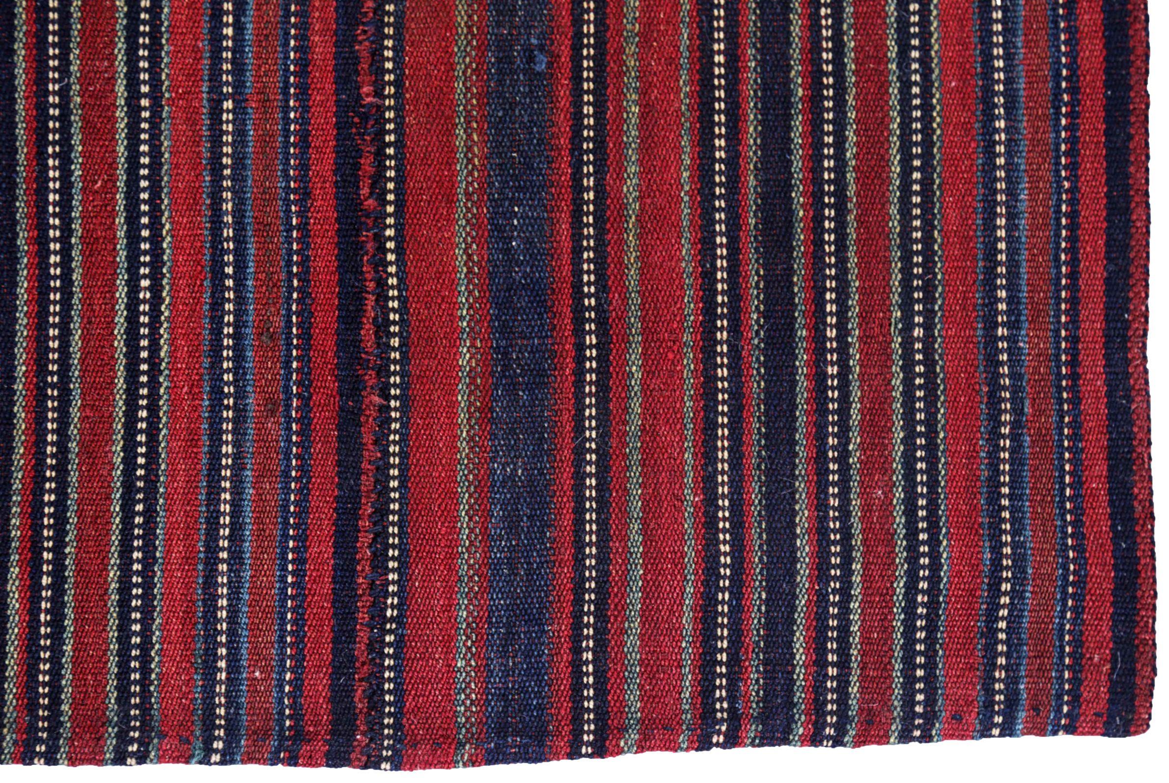 Persischer Jajim Kleiner Teppich Circa 1910 - Wolle Marineblau Rot Design - 91364 (20. Jahrhundert) im Angebot