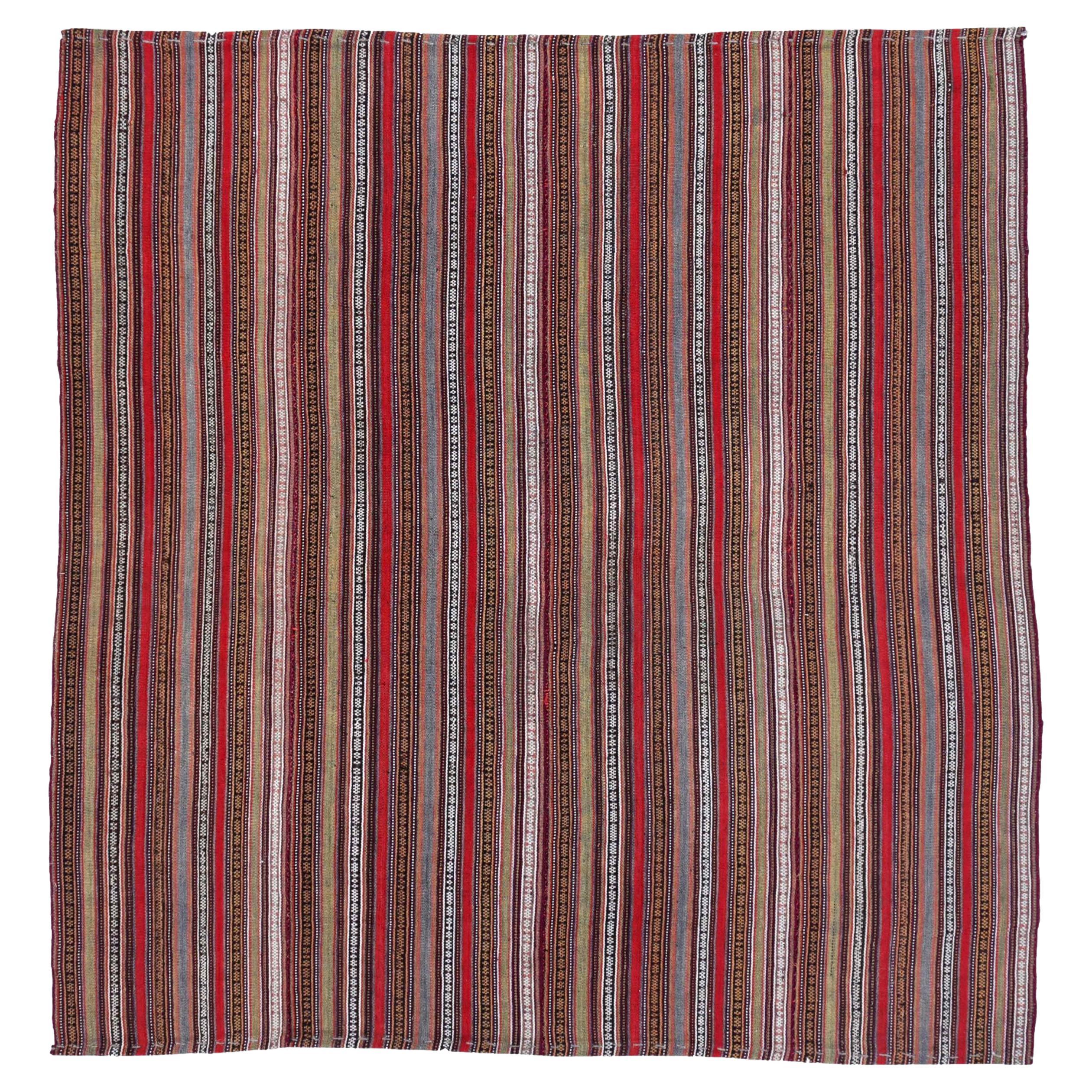 Persische Jajim Quadratische Teppiche Circa 1910 - Wolle Blau Grün Elfenbein Rot Elfenbein Rot - 91366