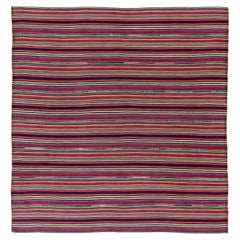 Persian Jajim Square Area Rugs Circa 1910 - Wool Blue Ivory Pink Red - 91374
