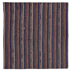 Persian Jajim Square Area Rugs Circa 1910 - Wool Blue Ivory Pink Yellow - 91363