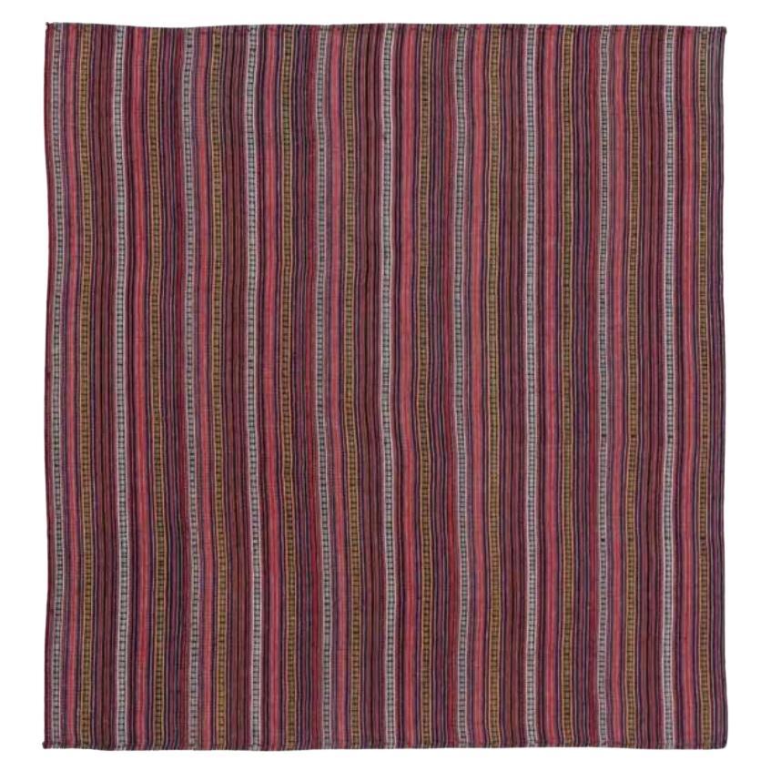 Persian Jajim Square Area Rugs Circa 1910 - Wool Blue Ivory Pink Yellow - 91370