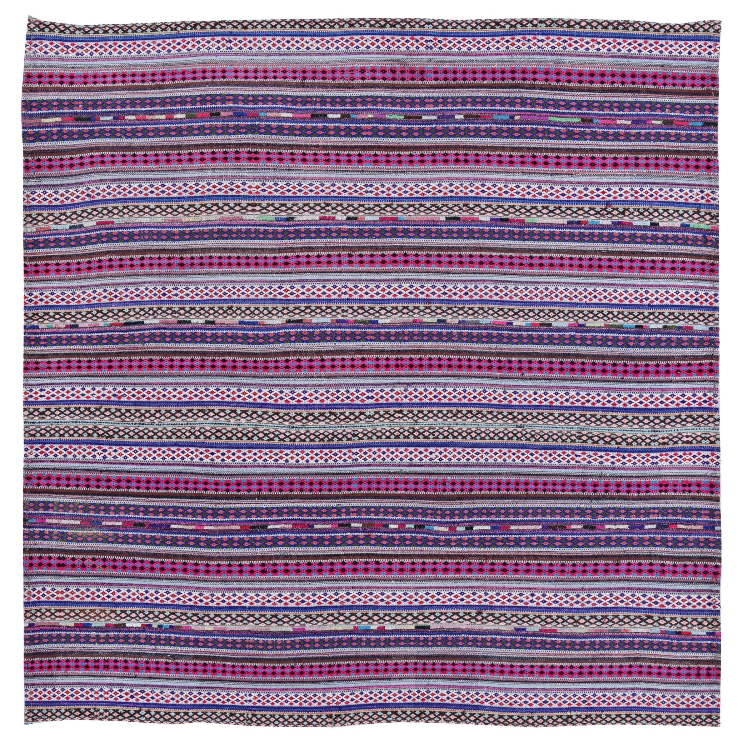 Alfombras Persas Jajim Cuadradas Circa 1910 - Lana Azul Marfil Purpel - 91342 en venta