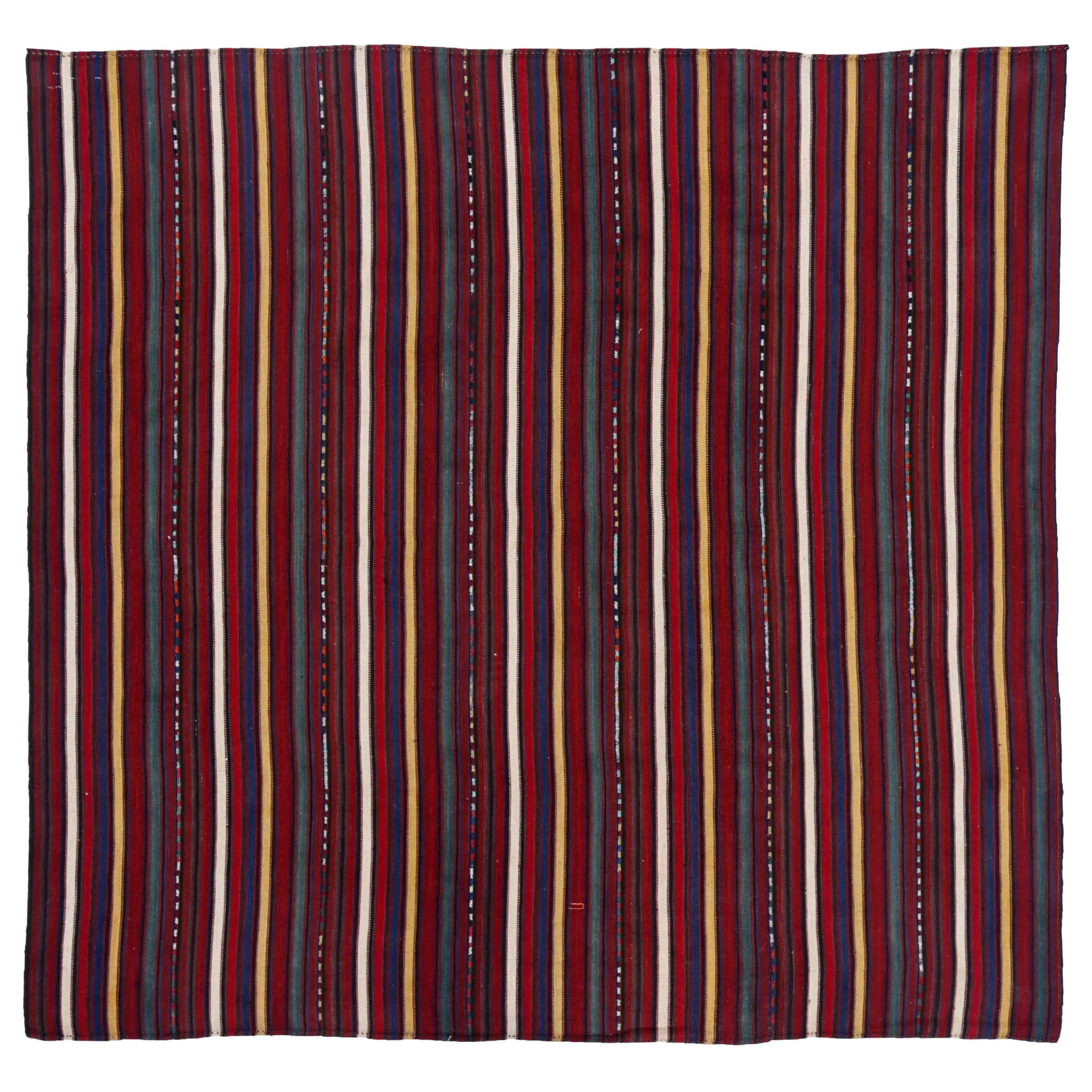 Tappeti persiani Jajim quadrati del 1910 circa - Lana blu avorio rosso giallo - 91303
