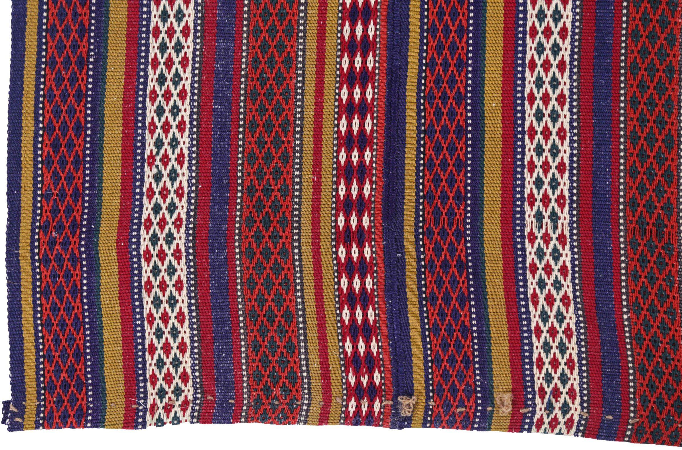 Asiatico Tappeti persiani Jajim quadrati del 1910 circa - lana blu avorio rosso giallo - 91373 in vendita