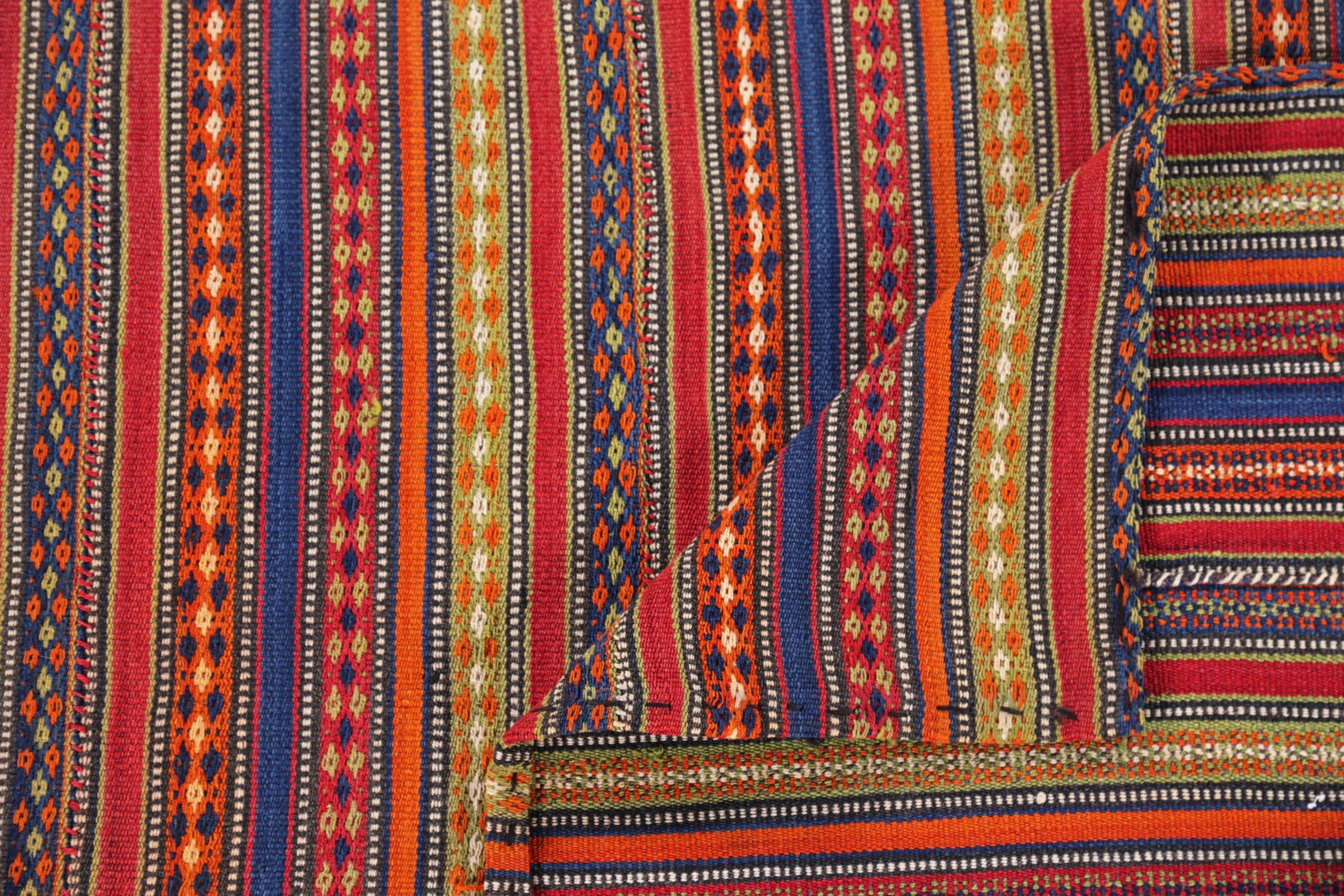 Persische Jajim Square Area Teppiche CIRCA 1910 - Wolle Blau Orange Rot Gelb - 91371 (20. Jahrhundert) im Angebot