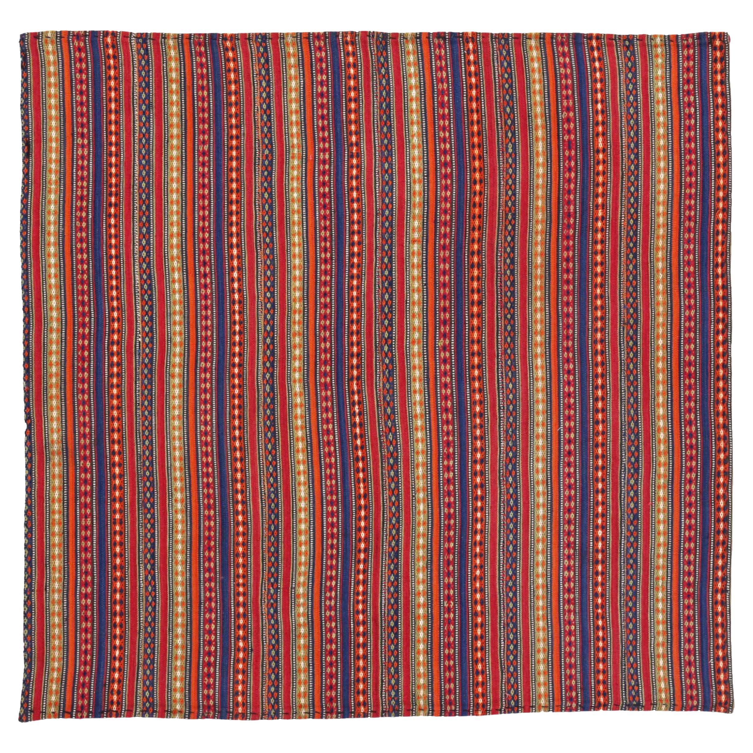 Persische Jajim Square Area Teppiche CIRCA 1910 - Wolle Blau Orange Rot Gelb - 91371