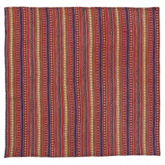 Persische Jajim Square Area Teppiche CIRCA 1910 - Wolle Blau Orange Rot Gelb - 91371