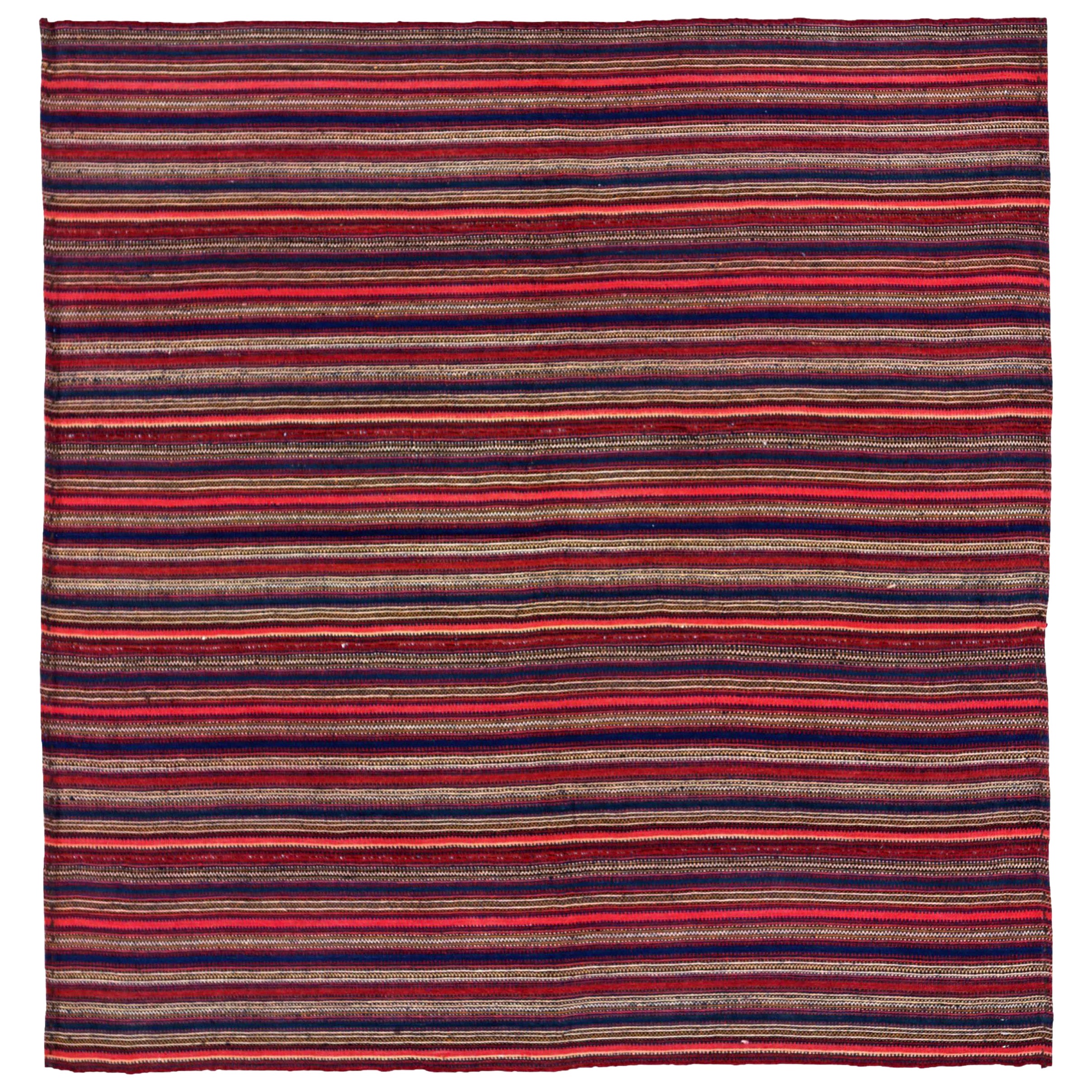 Tappeti persiani Jajim quadrati del 1910 circa - lana blu navy rosa rosso - 91155
