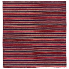 Tappeti persiani Jajim quadrati del 1910 circa - lana blu navy rosa rosso - 91155