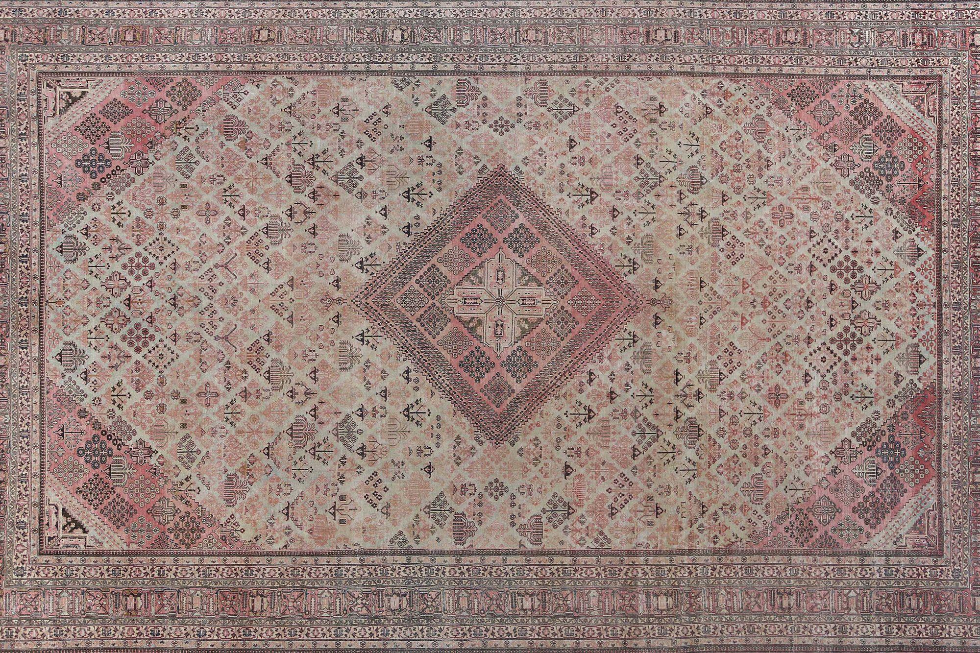 Persischer Joshagan Over Size-Teppich - Wolle Elfenbeinrosa Design - 97581 (20. Jahrhundert) im Angebot
