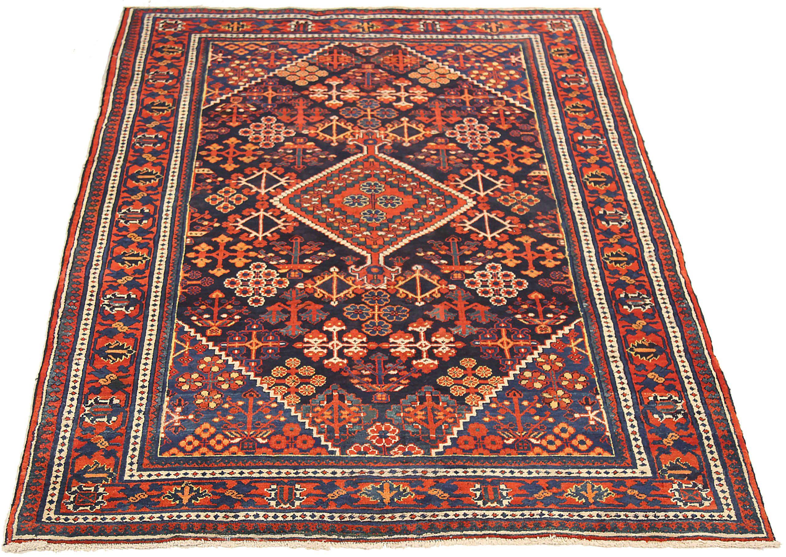 Entdecken Sie die Eleganz des persischen Joshagan mit dem kleinen Teppich von CIRCA 1880. Dieses exklusive Design aus Wolle und MarineblauRotGelb ist perfekt, um Ihren Raum zu verschönern.