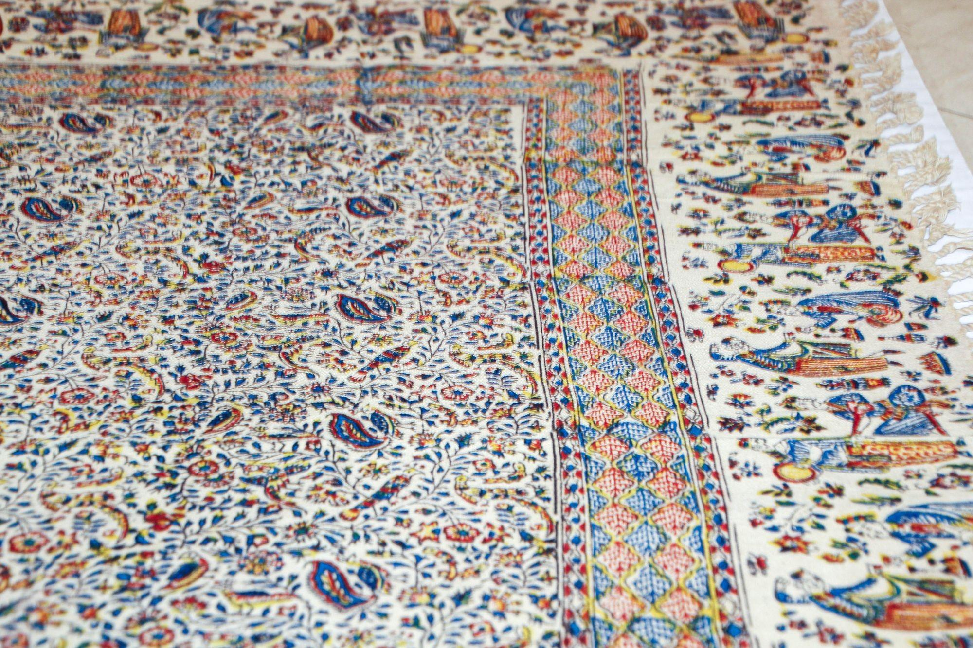 Persischer Kalamkar, handgeblockter Wandteppich, Isfahan, Textil im Angebot 6