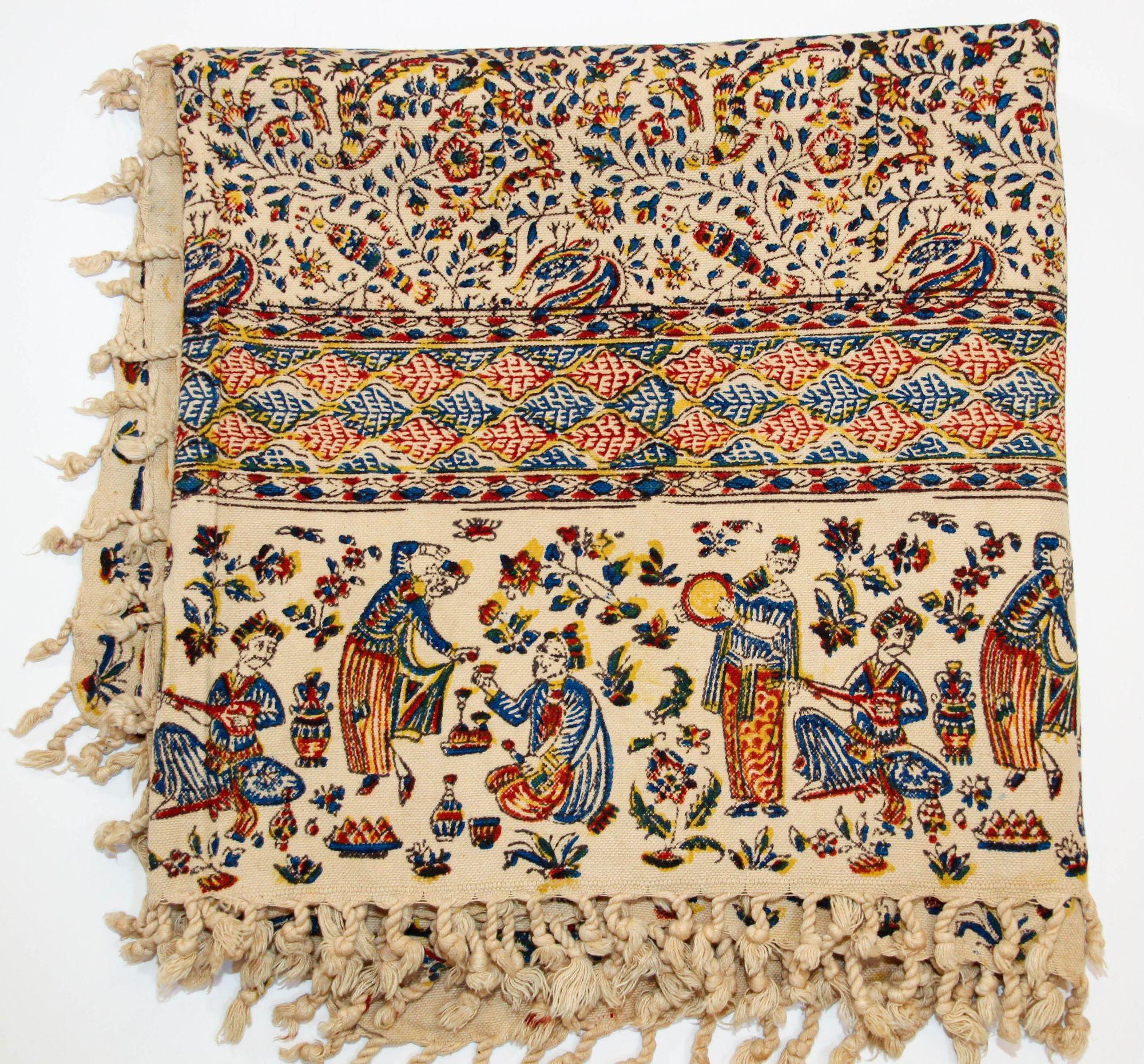 Persischer Kalamkar, handgeblockter Wandteppich, Isfahan, Textil im Angebot 9