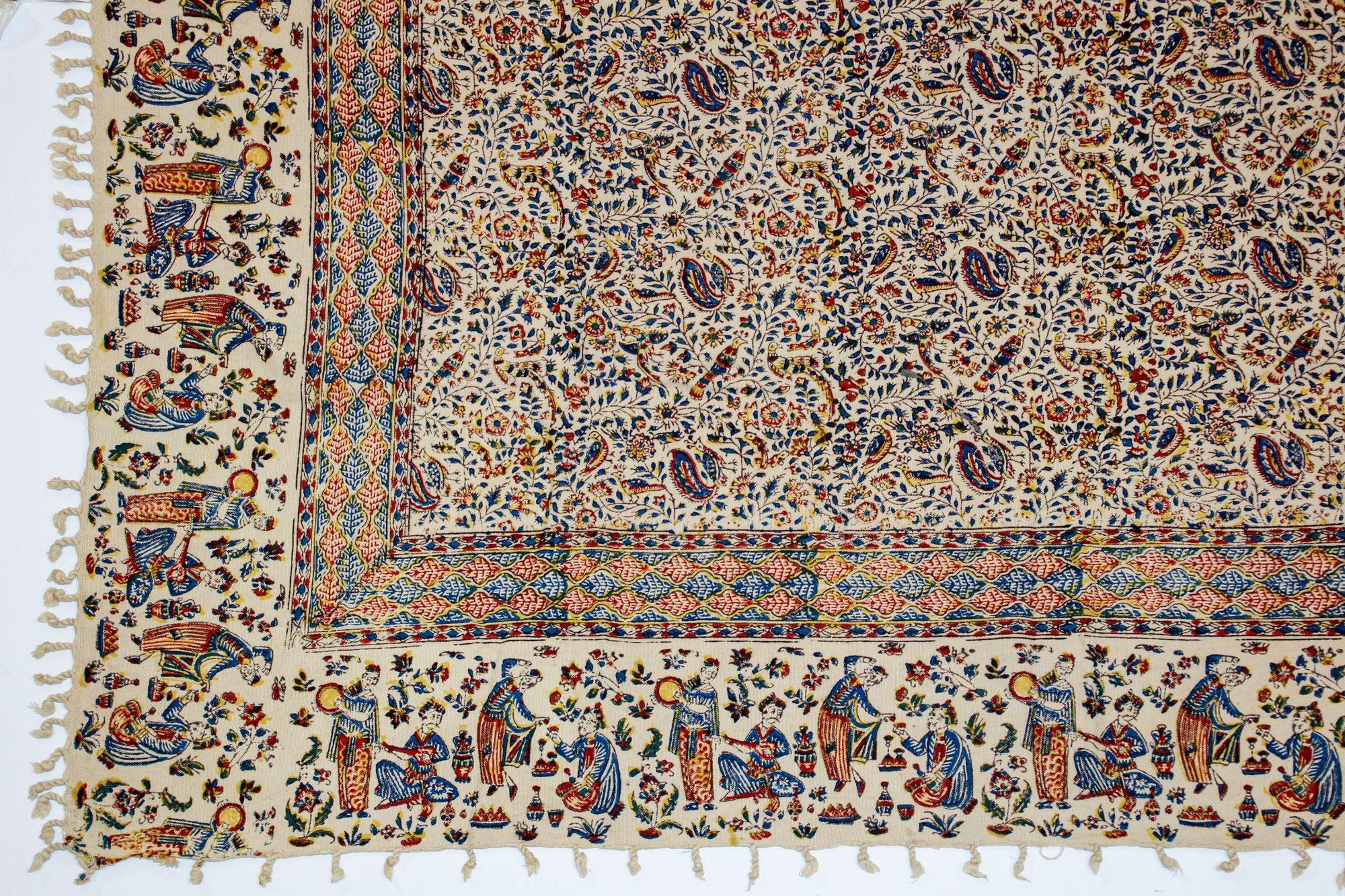 Asian Persian Kalamkar Hand-Blocked Tapestry Textile Isfahan For Sale