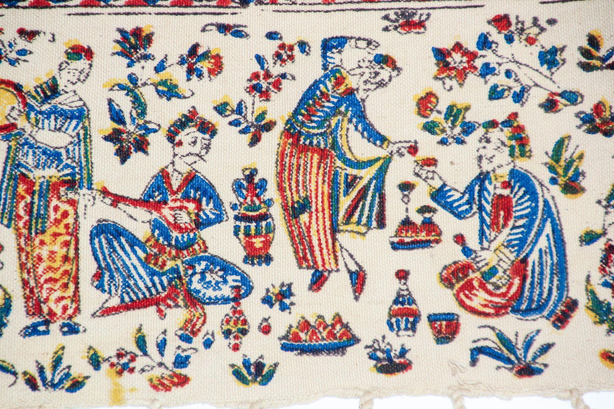 20th Century Persian Kalamkar Hand-Blocked Tapestry Textile Isfahan For Sale
