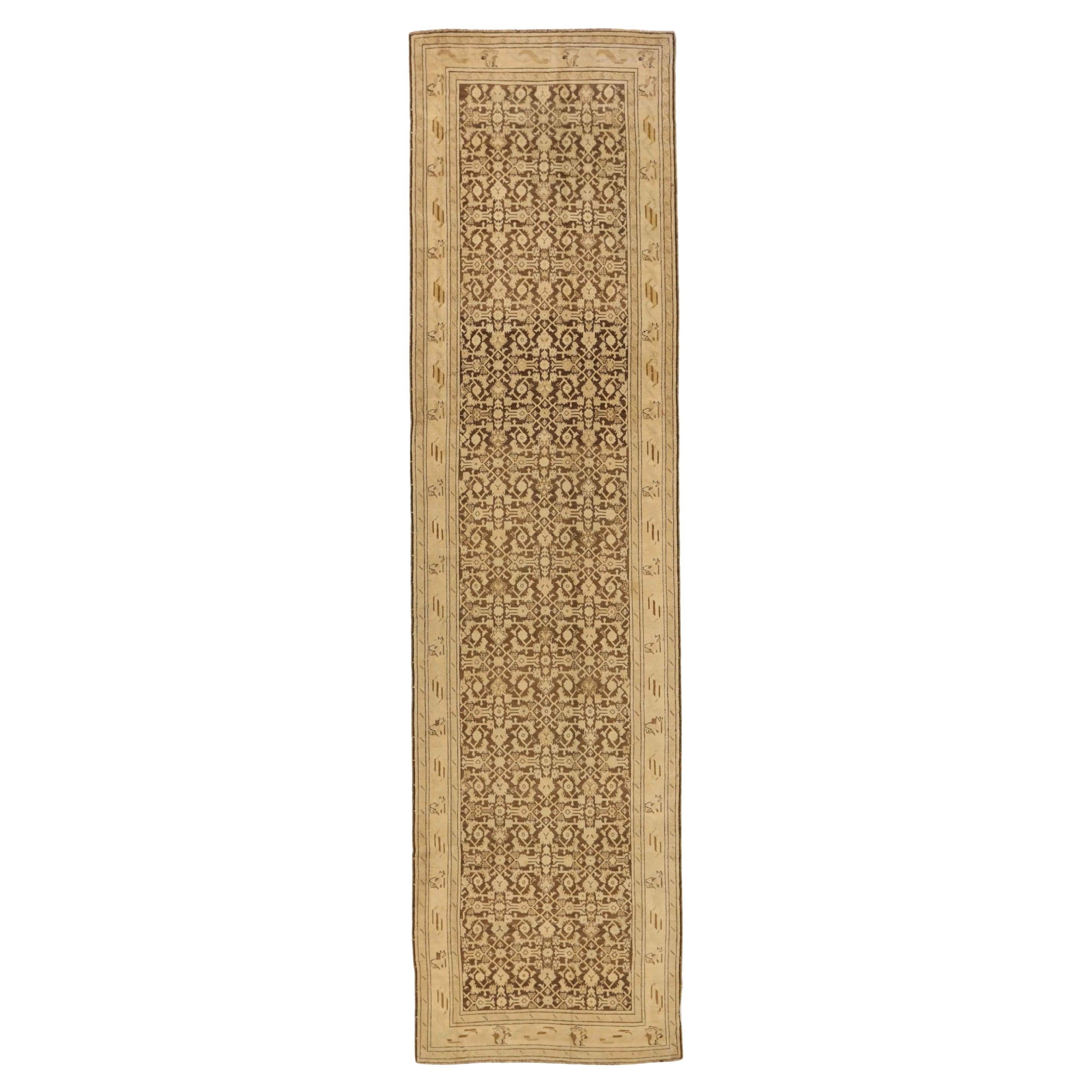 Persischer Karabagh Läufer Teppich - Wolle Braun Elfenbein Design - 75560