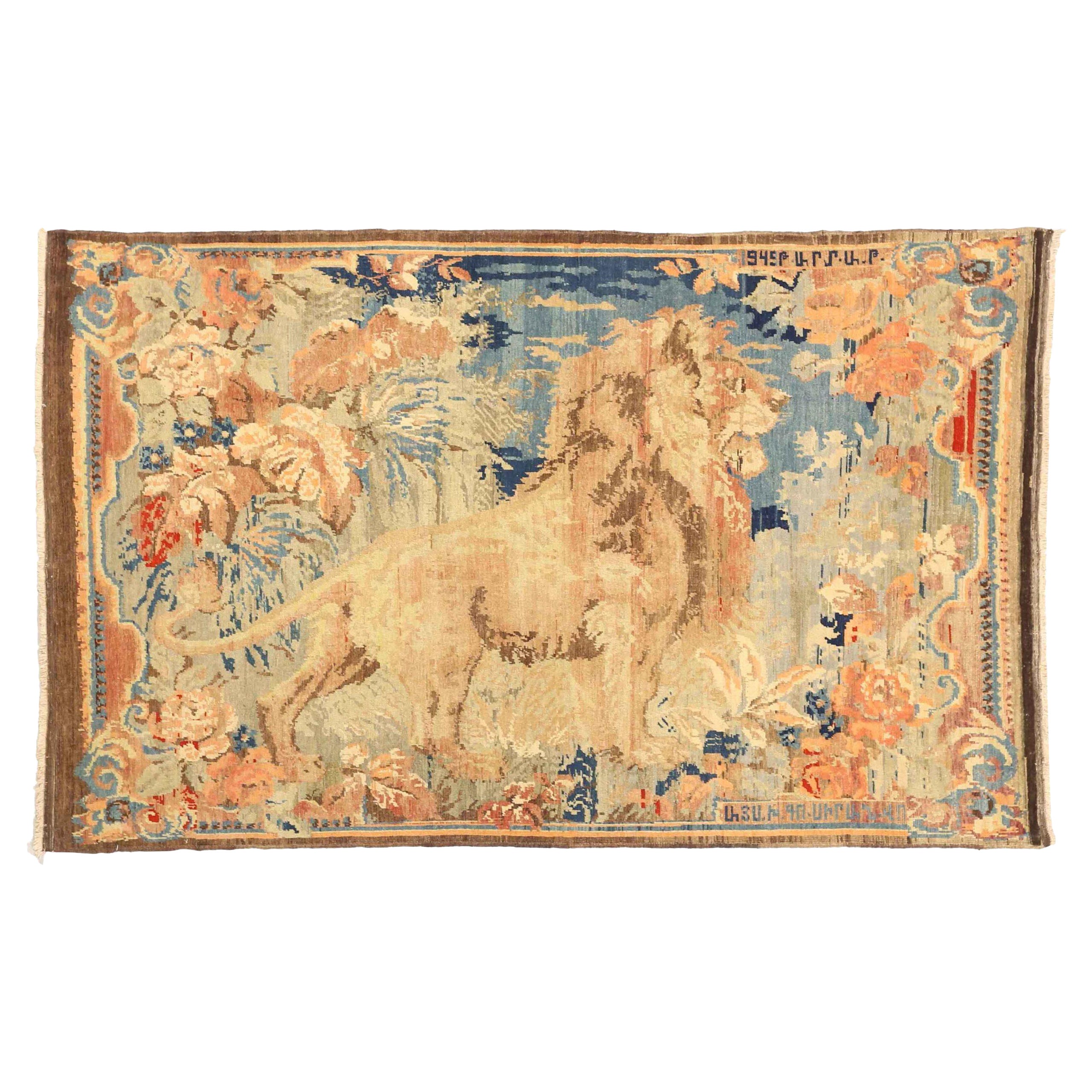 Tappeto persiano Karabagh piccolo - Lana Blu Marrone Avorio Rosa 74098