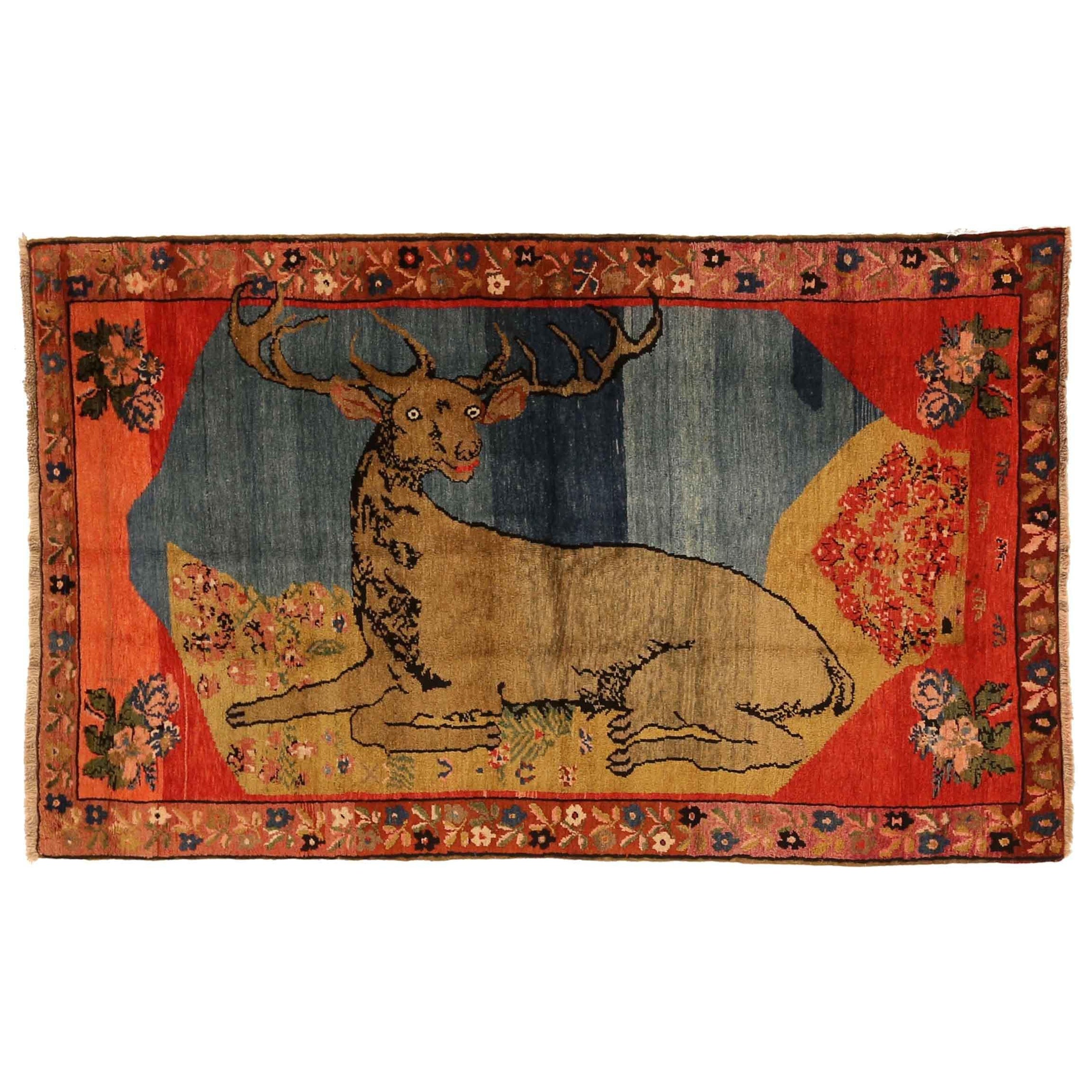 Persischer Karabagh Small Rug - Wolle Blau Rot Gelb Design - 76042 im Angebot