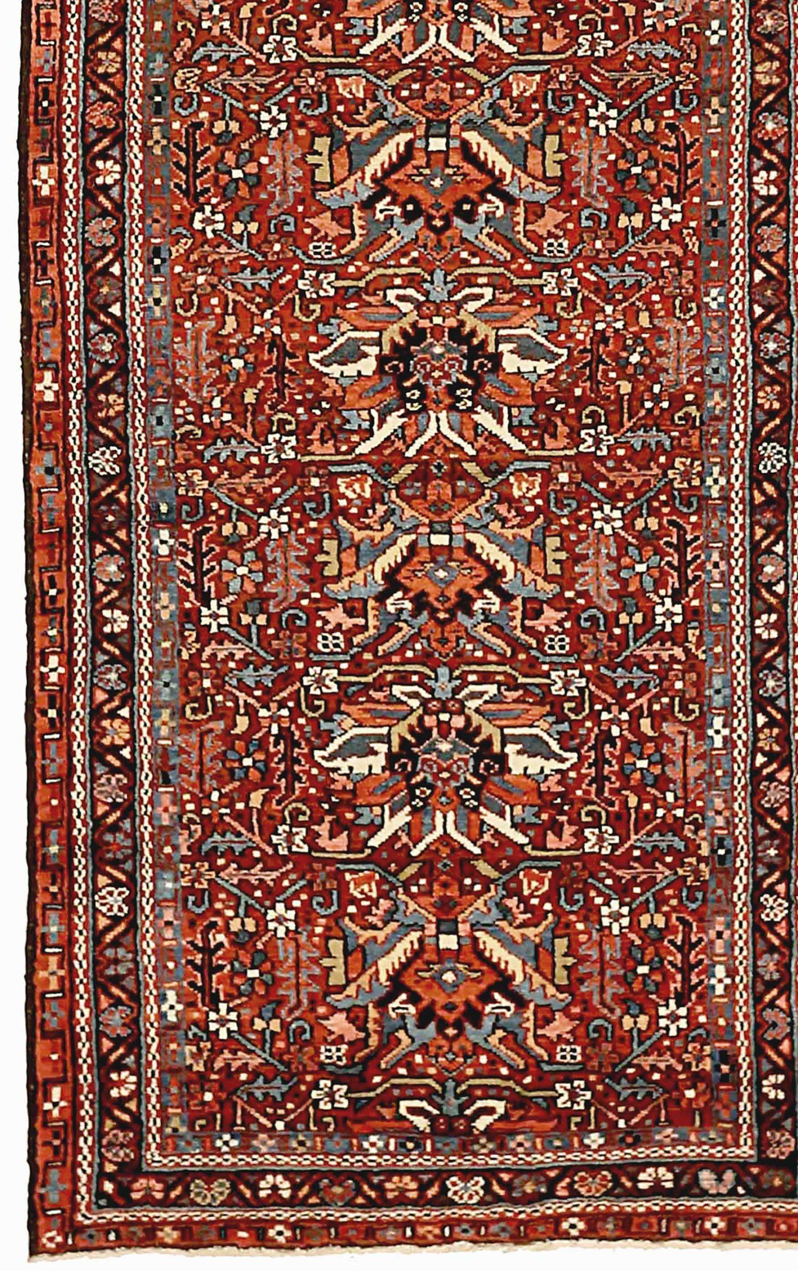 Persischer Karajeh-Läufer aus Wolle in Blau, Elfenbein und Rot 73545 (Asiatisch) im Angebot