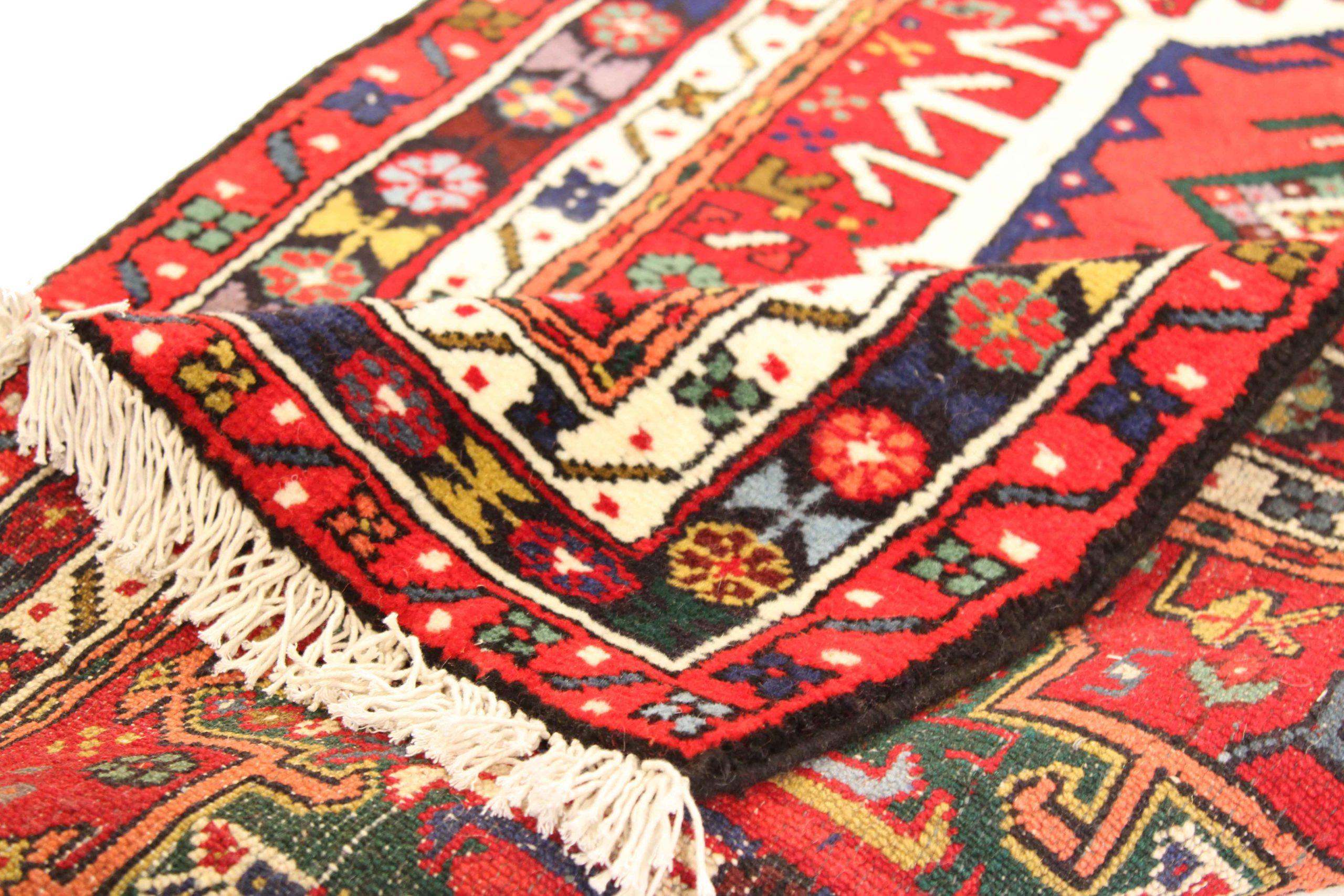 Asian Persian Karajeh Runner Rug Circa 1910 - Wool Black Ivory Red Design - 75491 For Sale