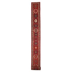 Persian Karajeh Runner Rug Circa 1910 - Wool Black Ivory Red Design - 75491