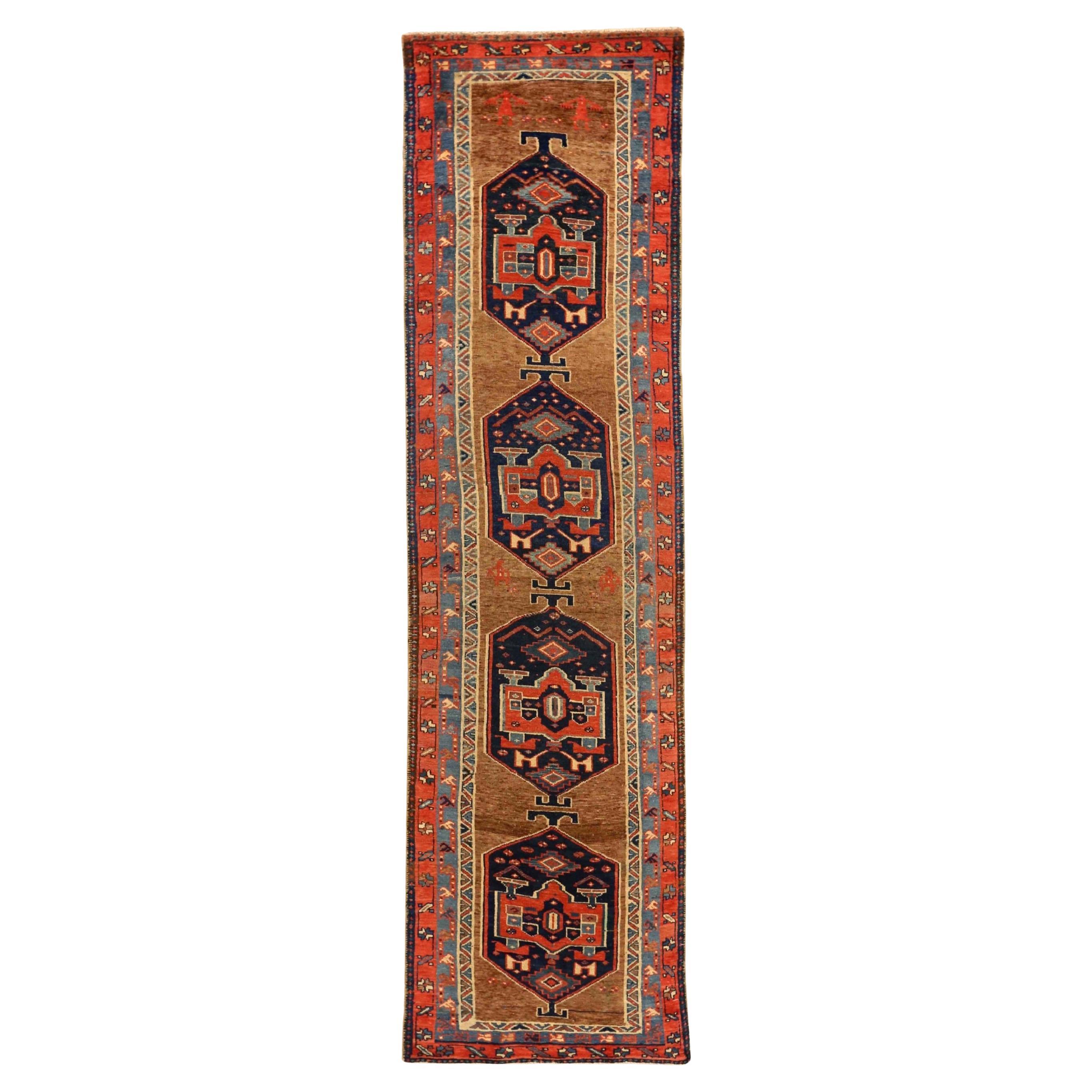Tappeto Persiano Karajeh Runner Circa 1910 - Lana Blu Marrone Rosso 73057