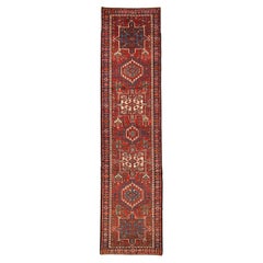 Tappeto persiano Karajeh Runner, circa 1910 - Disegno in lana blu avorio rosso - 75494
