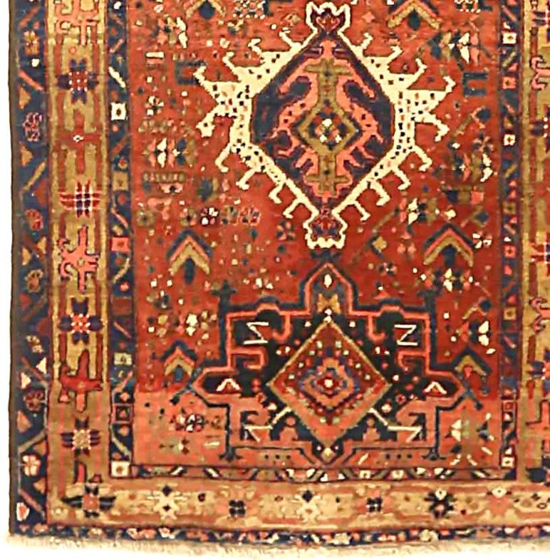 Asiatico Tappeto Persiano Karajeh Runner Circa 1910 - Lana Blu Rosso Giallo 71432 in vendita