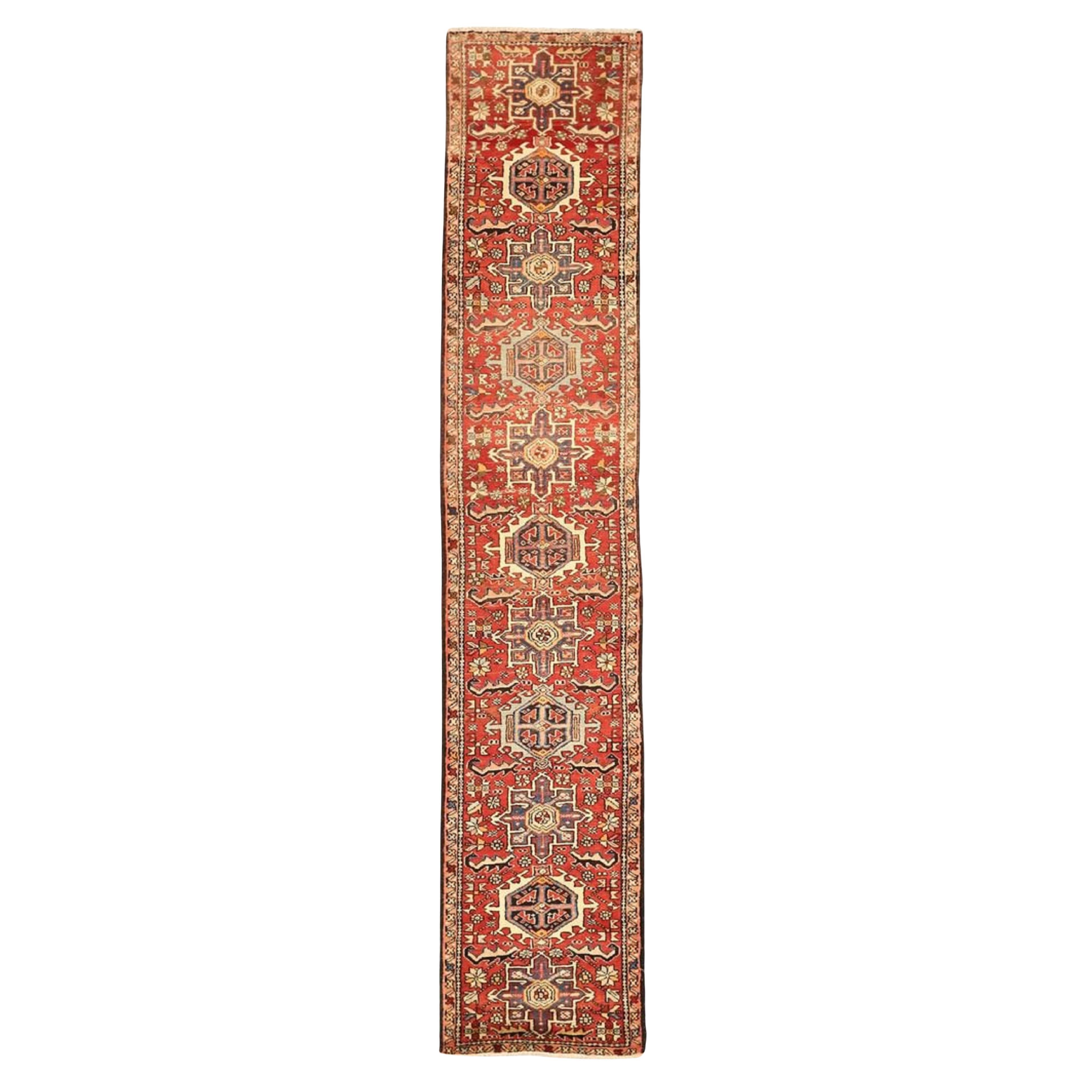 Persische Karajeh Läufer Teppich CIRCA 1910 - Wolle Braun Elfenbein Rot 72008