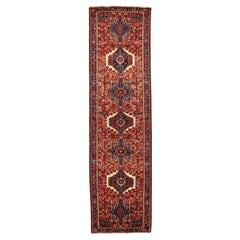 Tappeto Persiano Karajeh Runner Circa 1910 - Lana Avorio Blu Navy Rosso 72015
