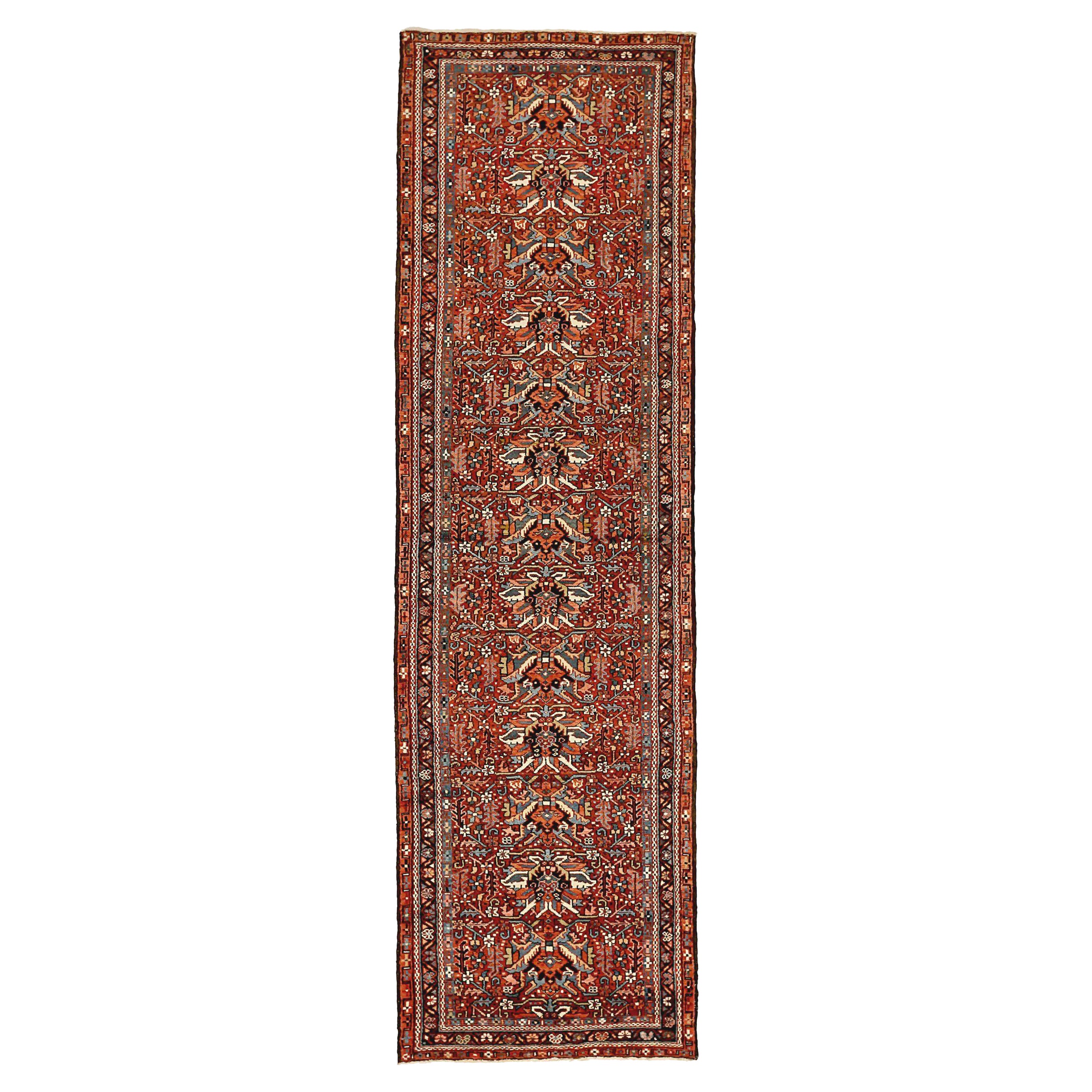 Persian Karajeh Runner Rug - Wool Blue Ivory Red 73545