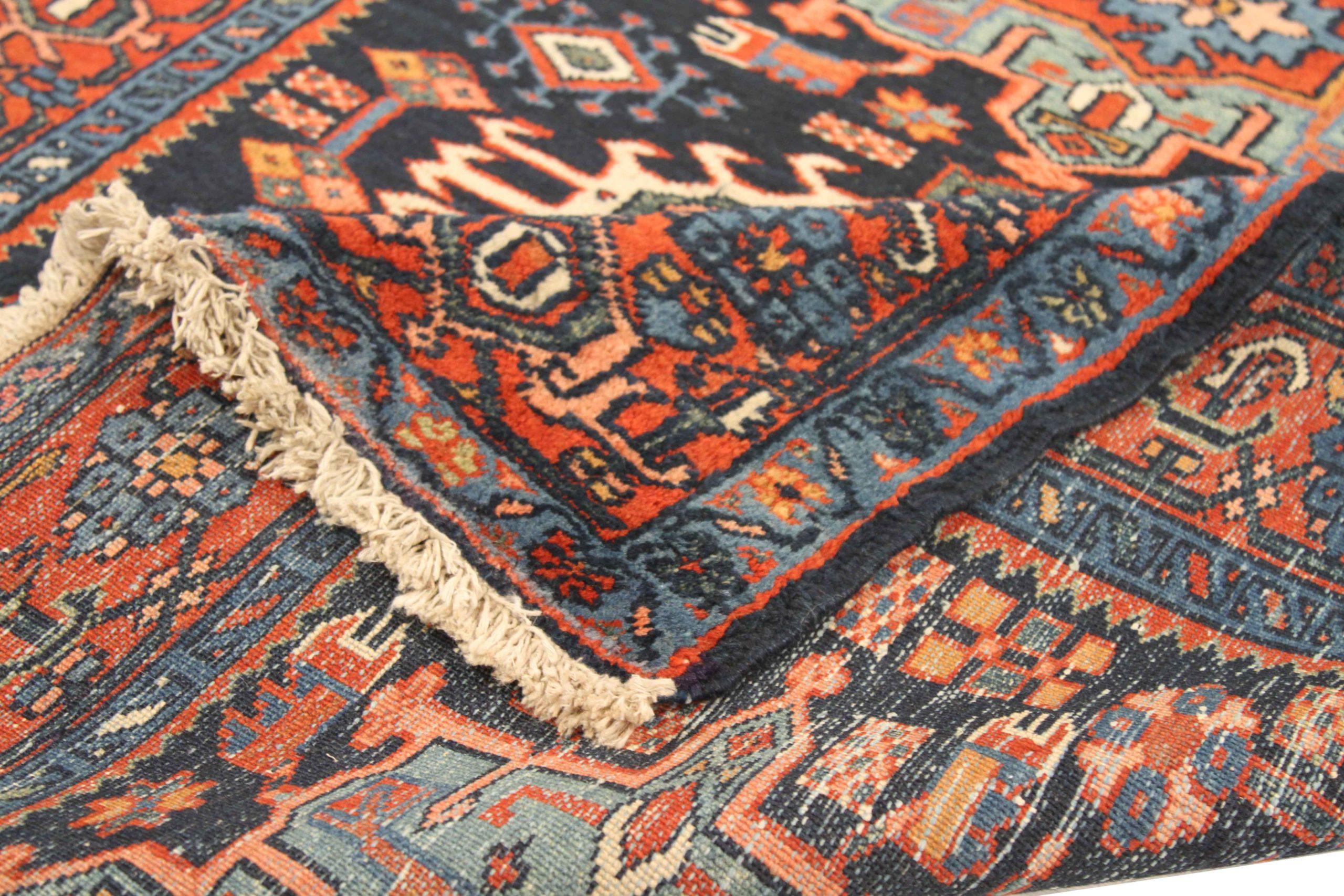 Persischer Karajeh Kleiner Teppich Circa 1910 - Wolle Blau Marineblau Rot 71135 (Asiatisch) im Angebot