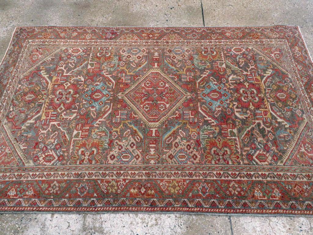 Persian Karajeh Style Early 20th Century Handmade Persian Mahal Small Accent Rug In Excellent Condition For Sale In New York, NY