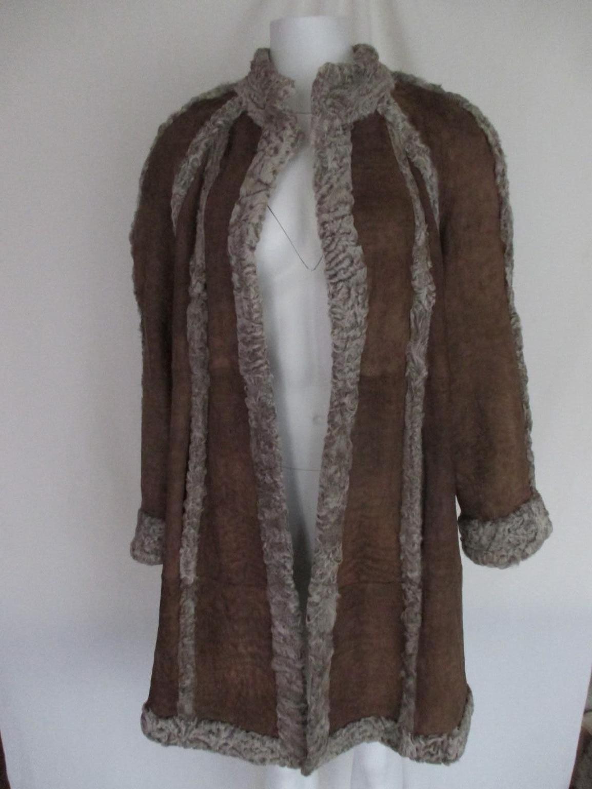 Persian Karakul Lamb Fur Reversible coat with Brown Suede  For Sale 3