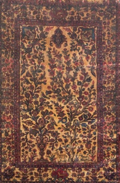 Persian Kashan Antique Silk Pictorial Rug, Framed