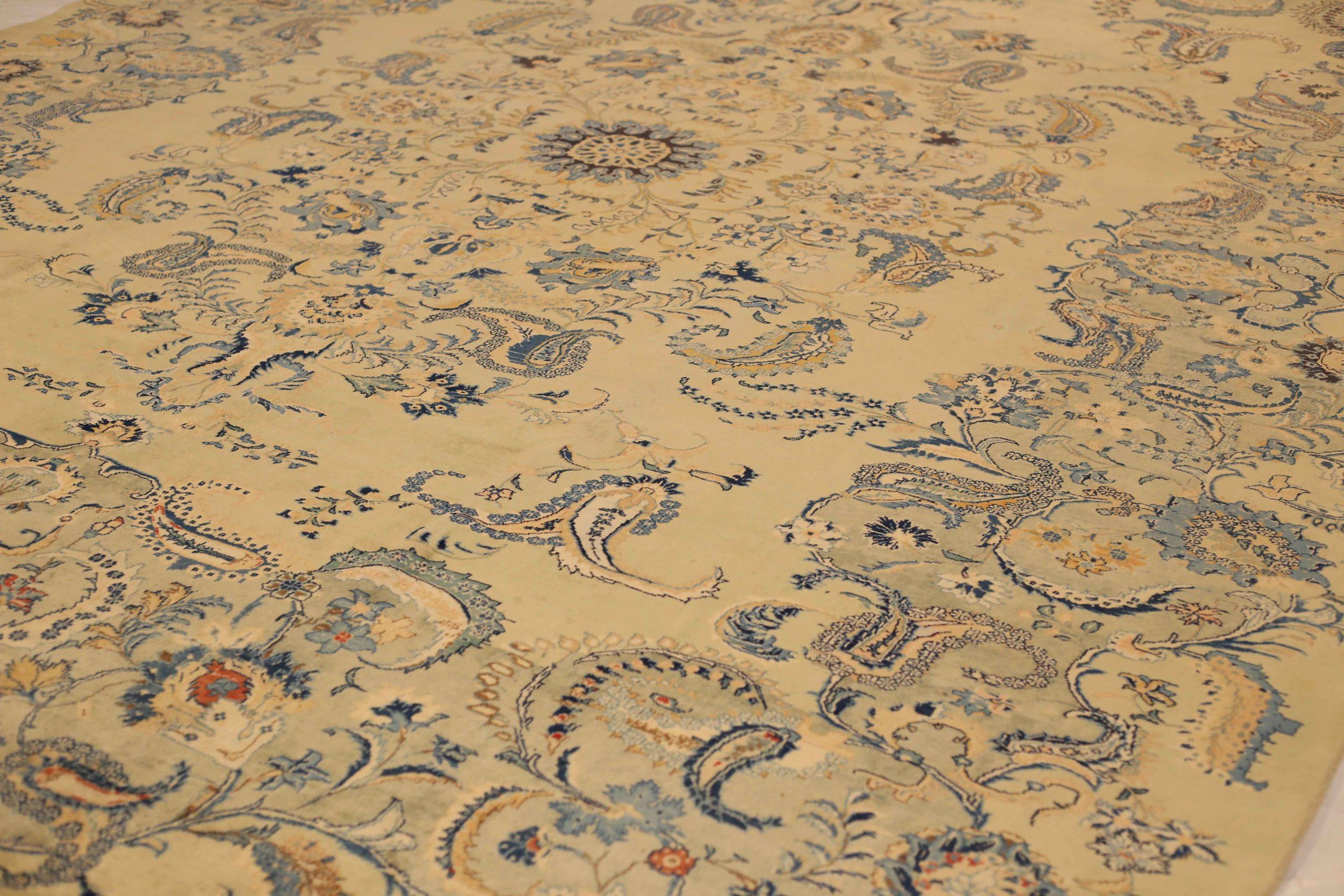 Persische Kashan-Teppiche - Wolle Blau Elfenbein 10496 (Asiatisch) im Angebot