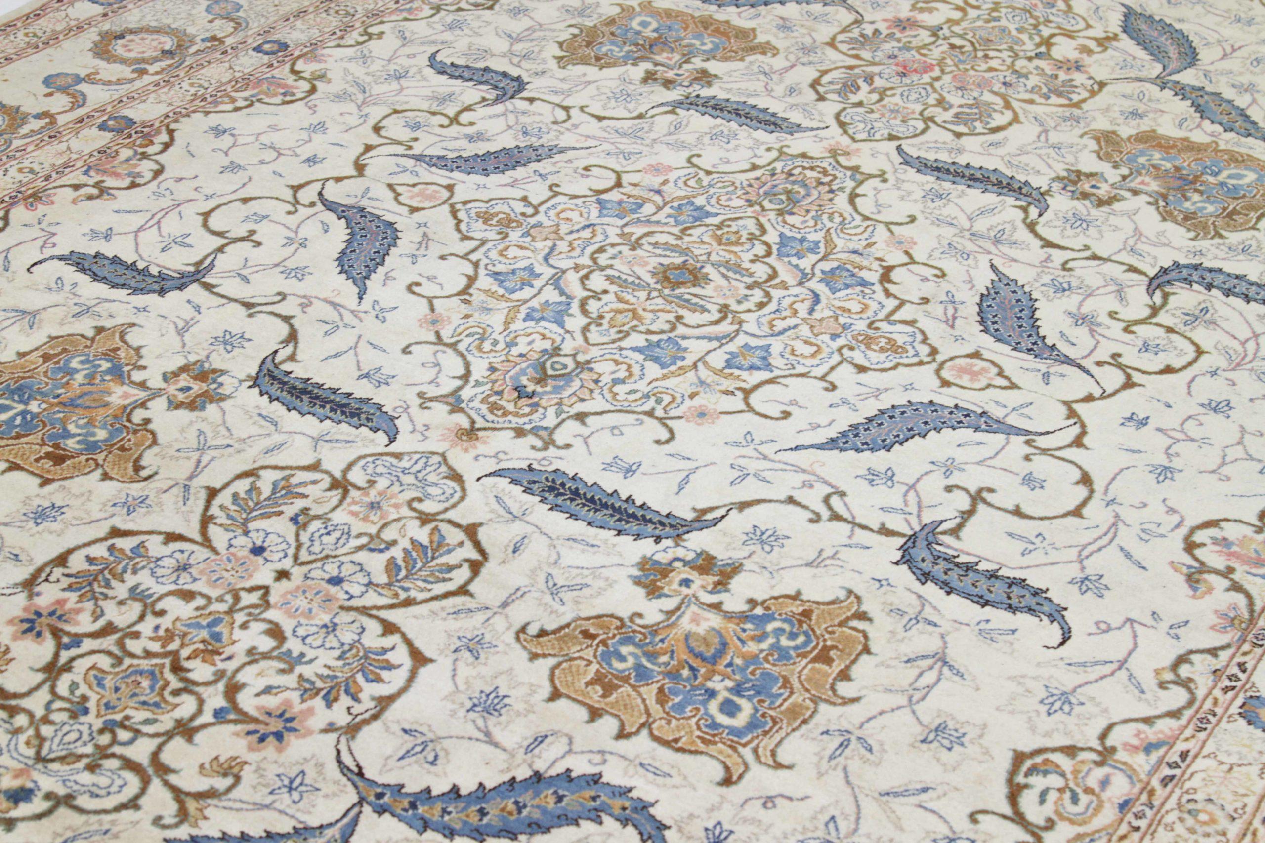 Persische Kashan-Teppiche - Wolle Blau Elfenbein 10563 (Asiatisch) im Angebot