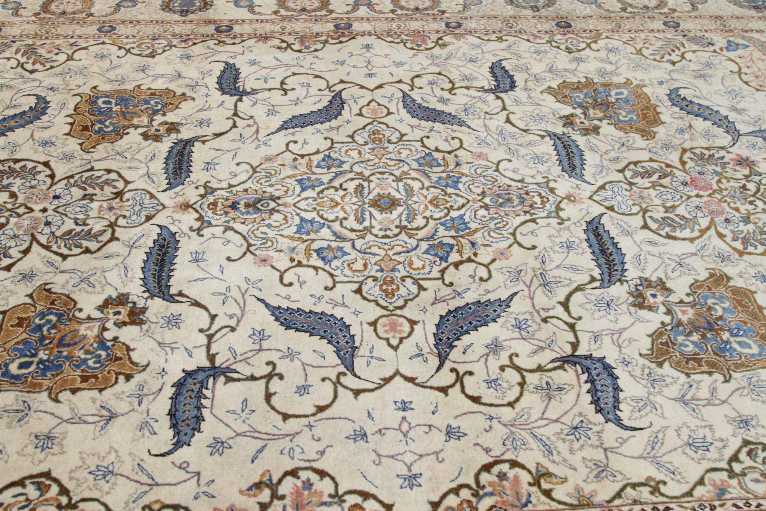 Persische Kashan-Teppiche - Wolle Blau Elfenbein 10563 im Zustand „Hervorragend“ im Angebot in Dallas, TX