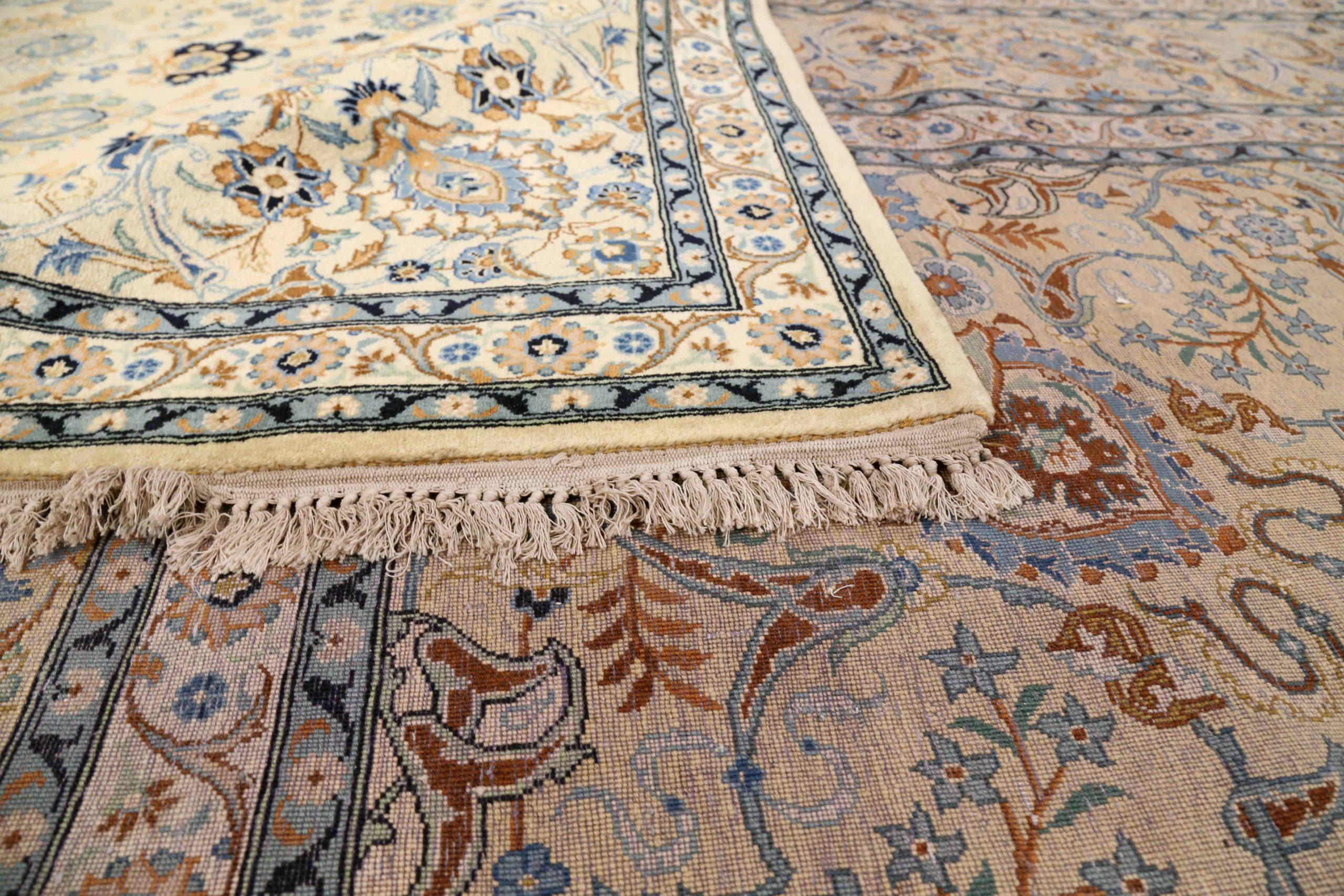 Persische Kashan-Teppiche Circa 1910 - Wolle Blau Elfenbein Design - 75431 im Zustand „Hervorragend“ im Angebot in Dallas, TX