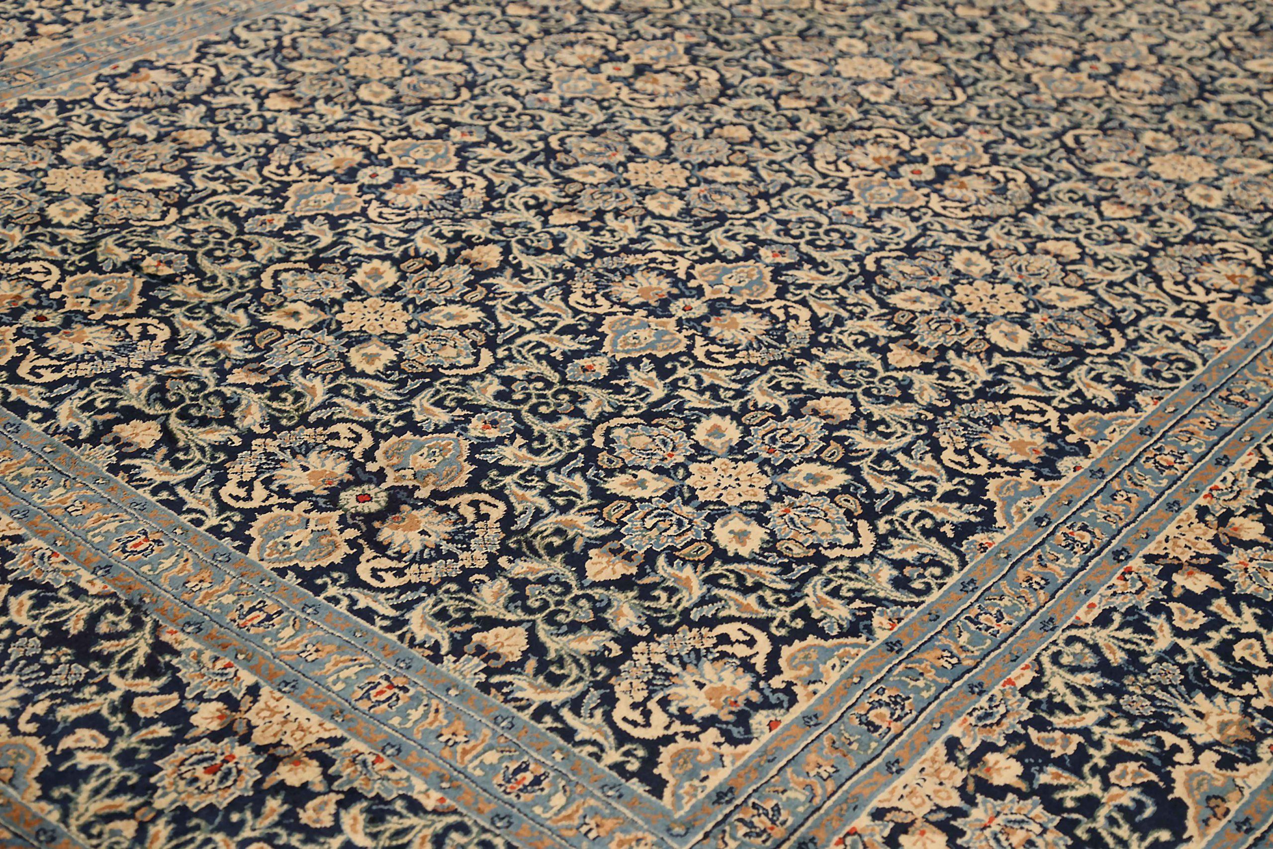 Persische Kashan-Teppiche Circa 1910 - Wolle Blau Elfenbein Marineblau 71621 (Asiatisch) im Angebot