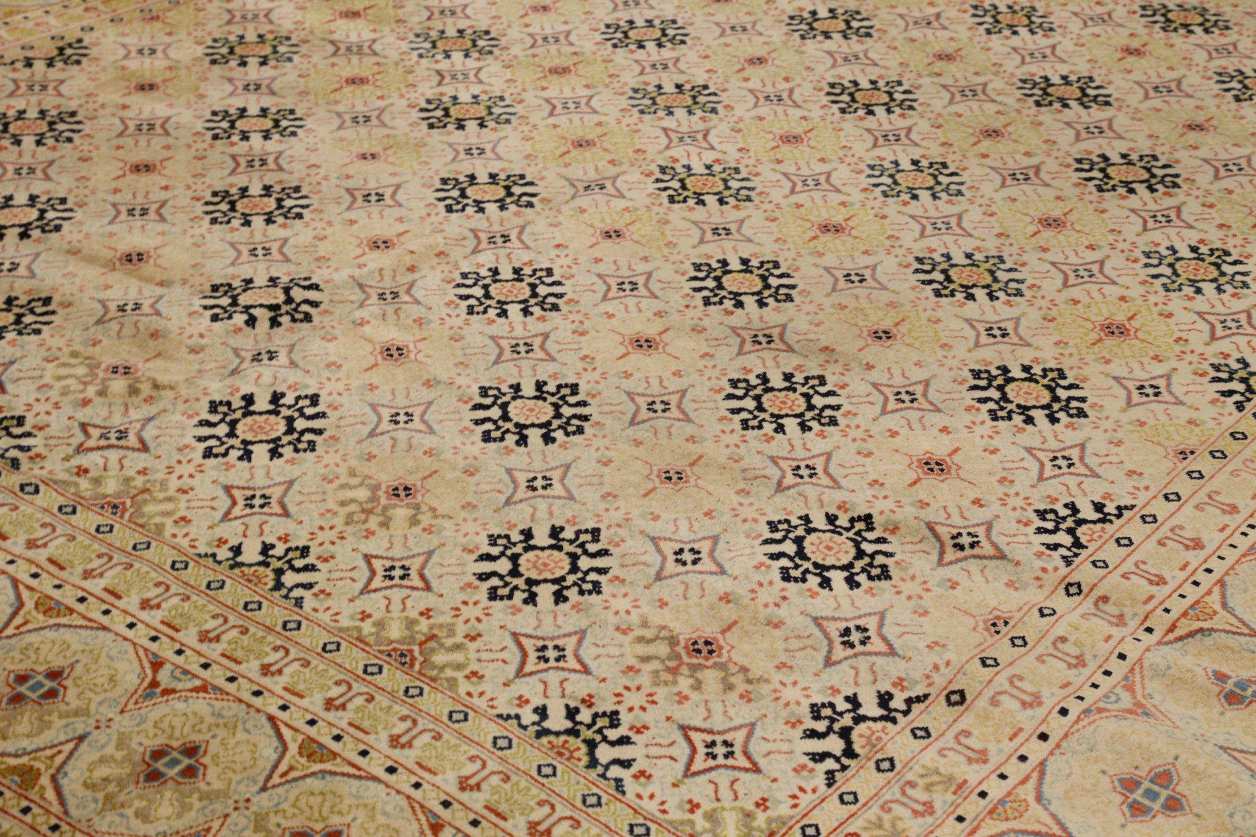 Asiatique Tapis persan Kashan Circa 1940 - Laine Noir Ivoire Rouge 72490 en vente