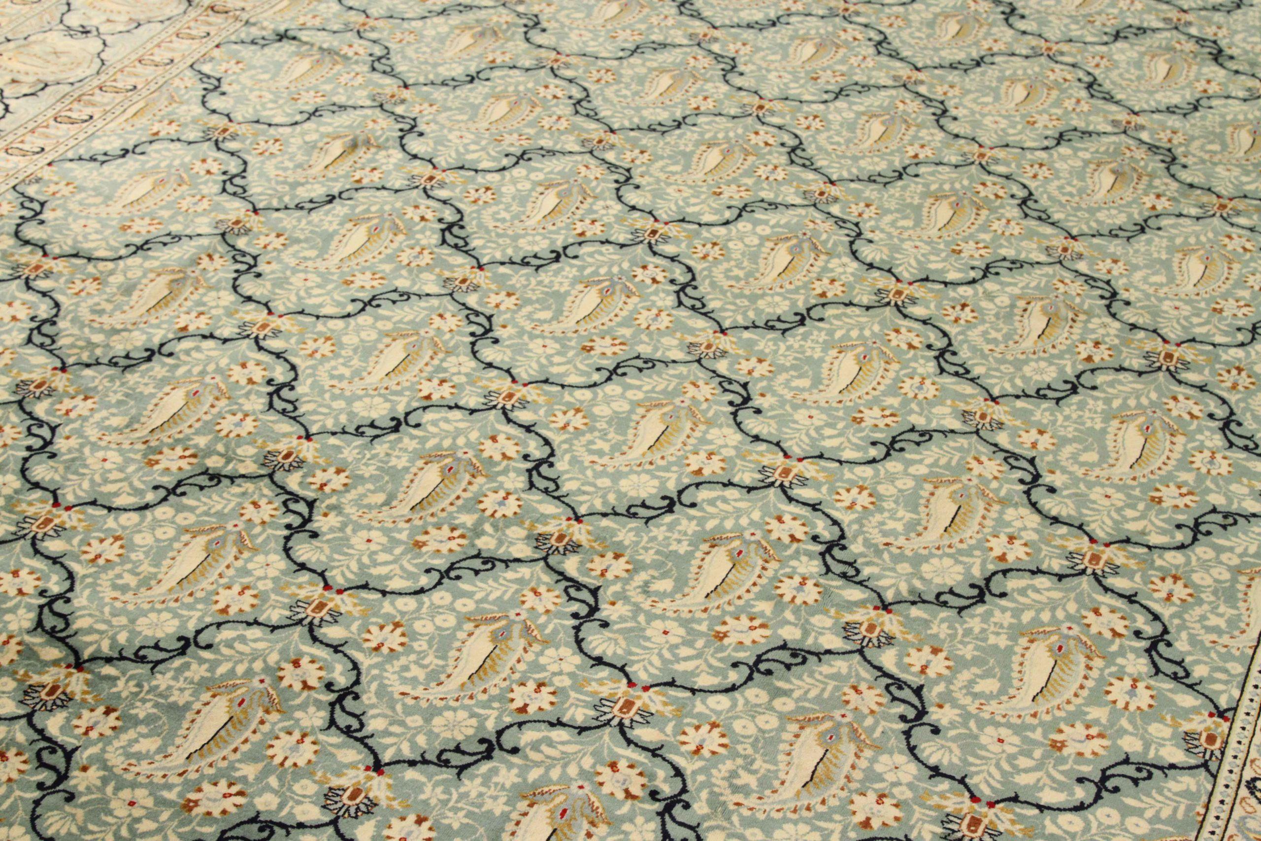 Persische Kashan-Teppiche Circa 1940 - Wolle Blau Elfenbein Marineblau Design - 75591 (Asiatisch) im Angebot
