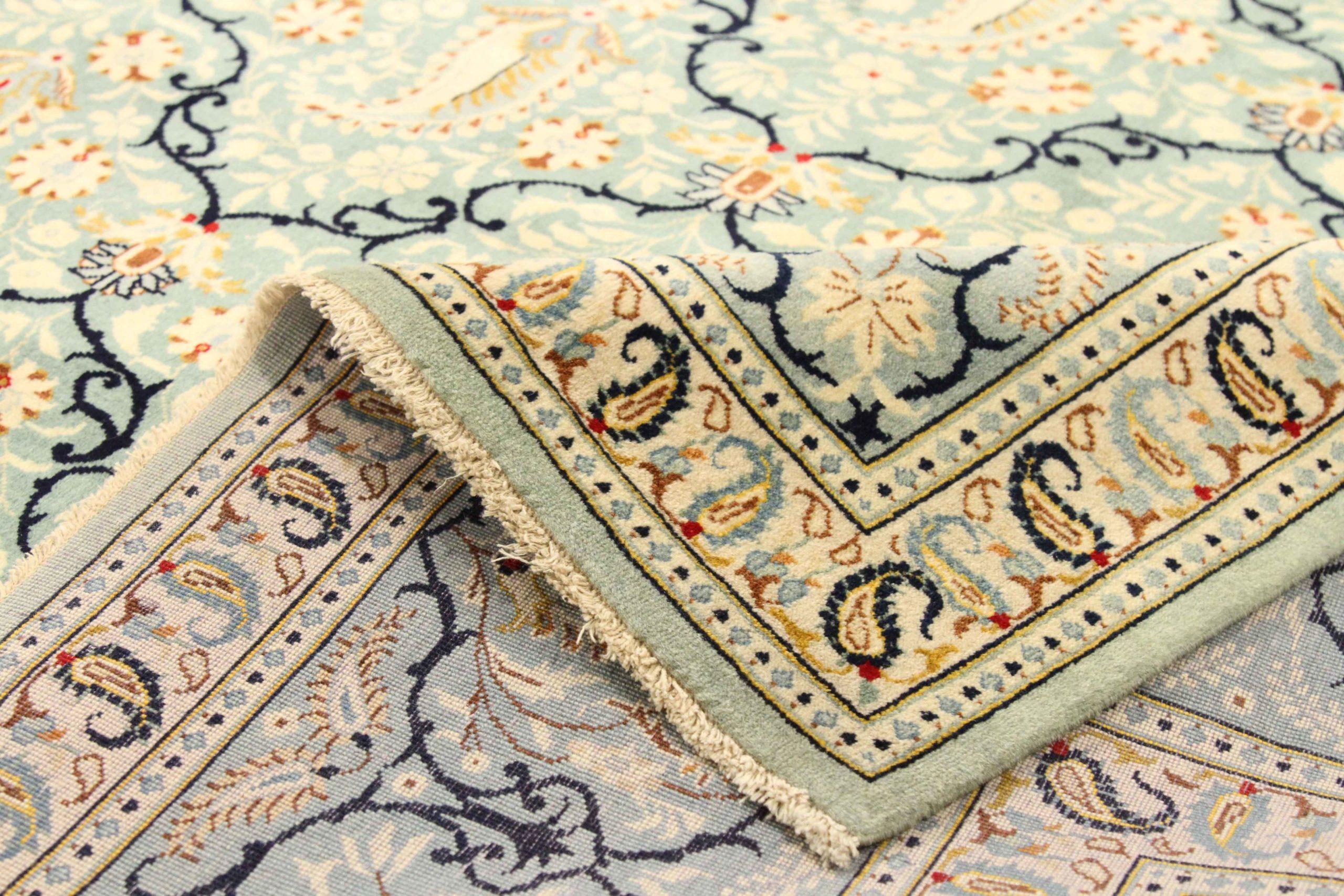 Persische Kashan-Teppiche Circa 1940 - Wolle Blau Elfenbein Marineblau Design - 75591 im Zustand „Hervorragend“ im Angebot in Dallas, TX