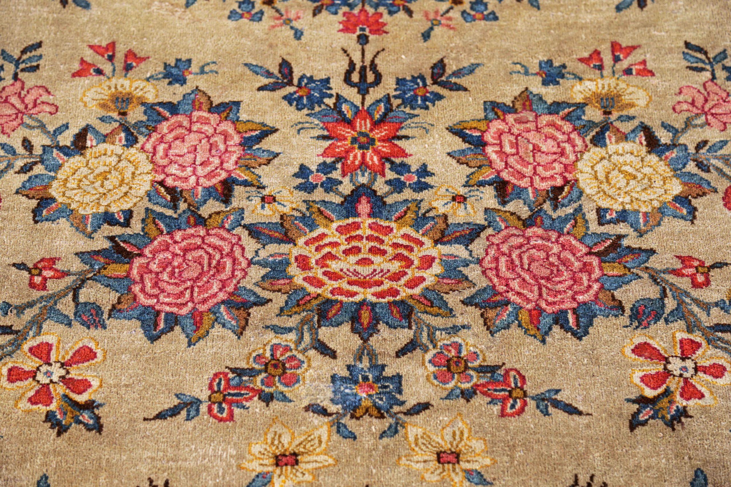 Persische Kashan-Teppiche Circa 1940 - Wolle Blau Elfenbein Rot Design - 91410 im Zustand „Hervorragend“ im Angebot in Dallas, TX
