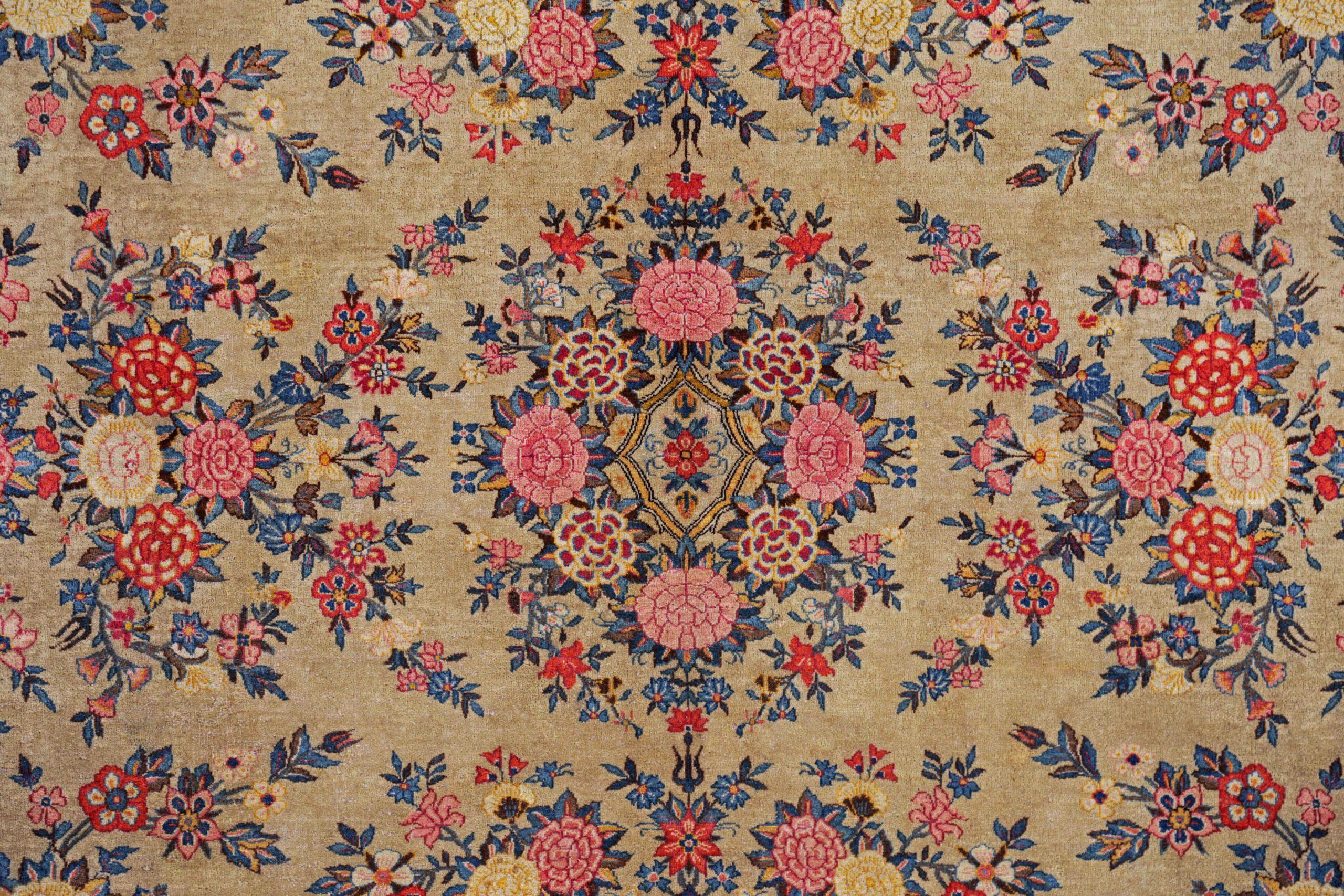 Persische Kashan-Teppiche Circa 1940 - Wolle Blau Elfenbein Rot Design - 91410 (20. Jahrhundert) im Angebot